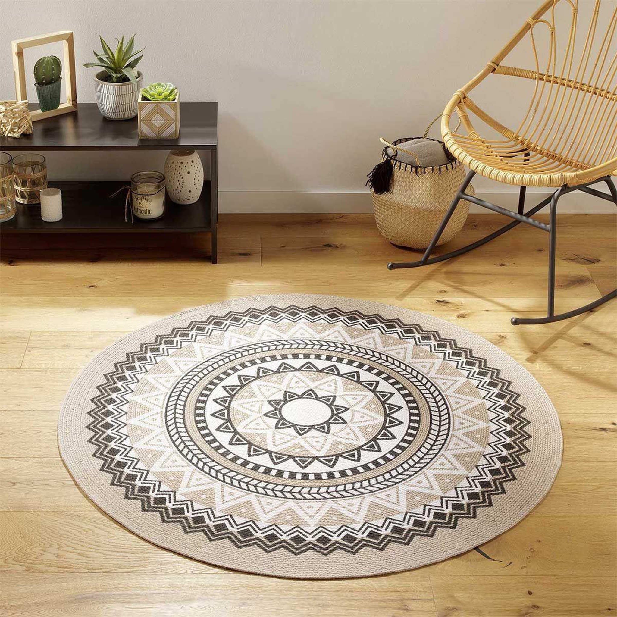 Voir la diapositive 3 : Douceur d'Intérieur Tapis rond imprimé  yaba  120cm naturel