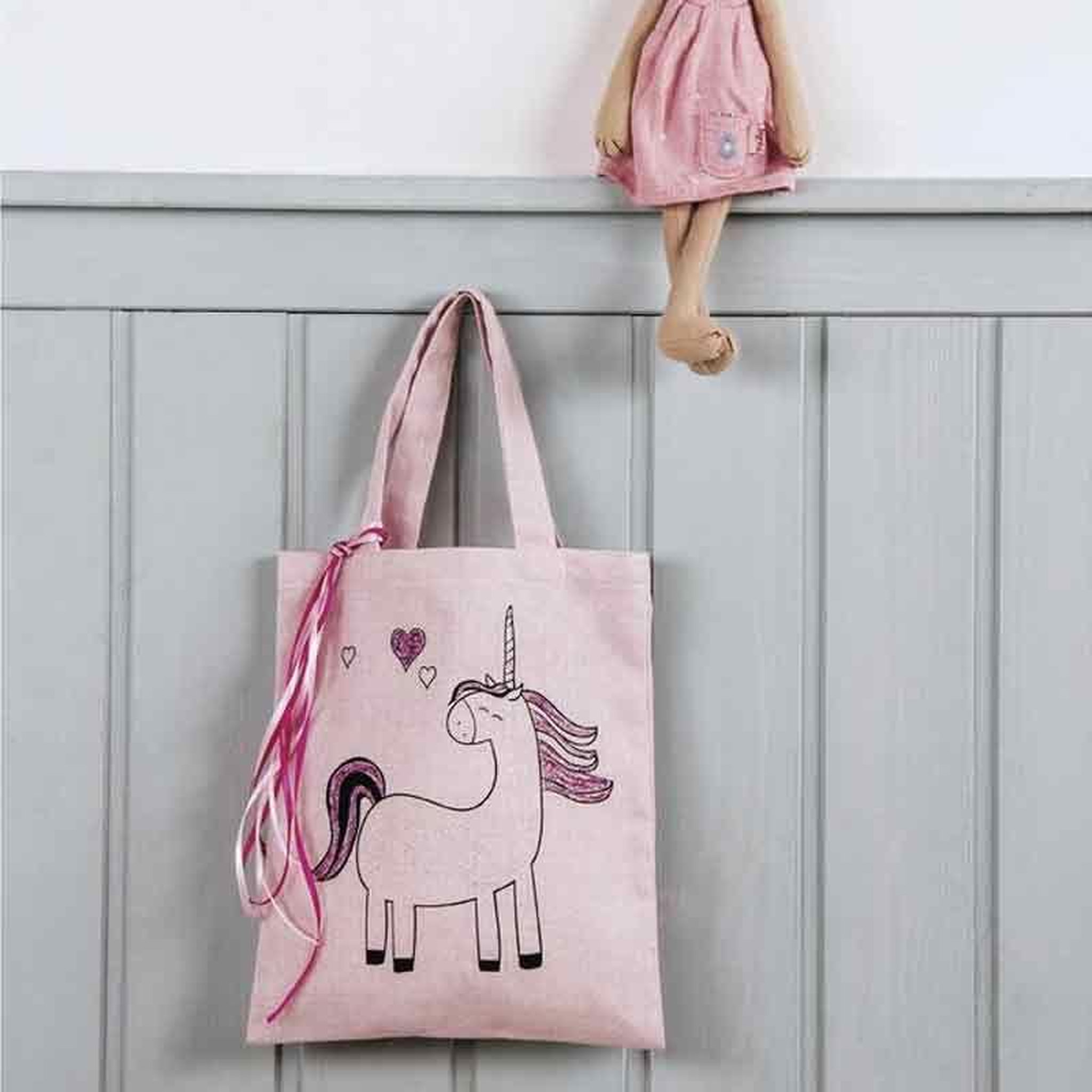 Voir la diapositive 3 : Rayher Sac en coton rose 25 x 20 cm - licorne