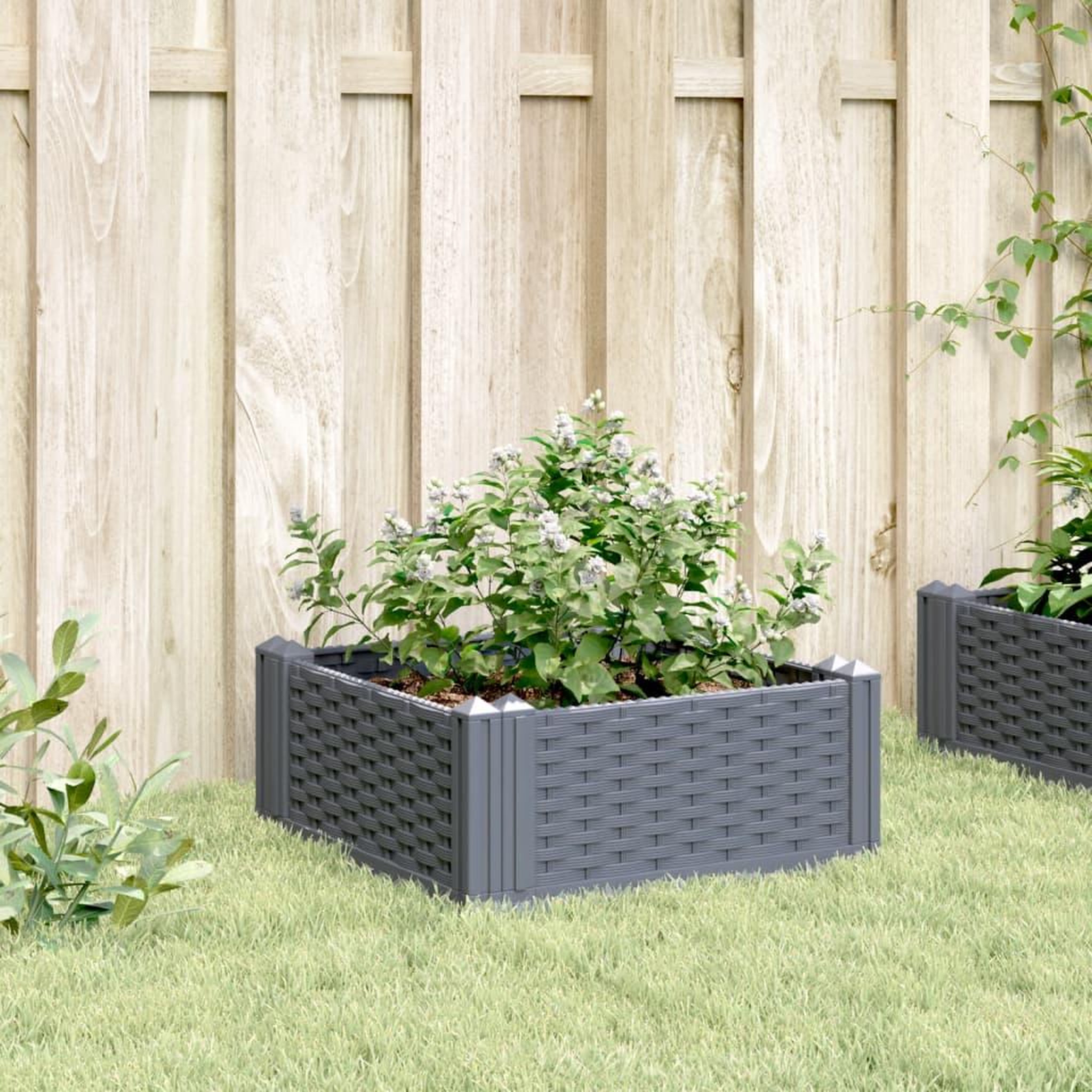 Voir la diapositive 3 : VIDAXL Jardiniere avec piquets bleu gris 42,5x42,5x28,5 cm PP