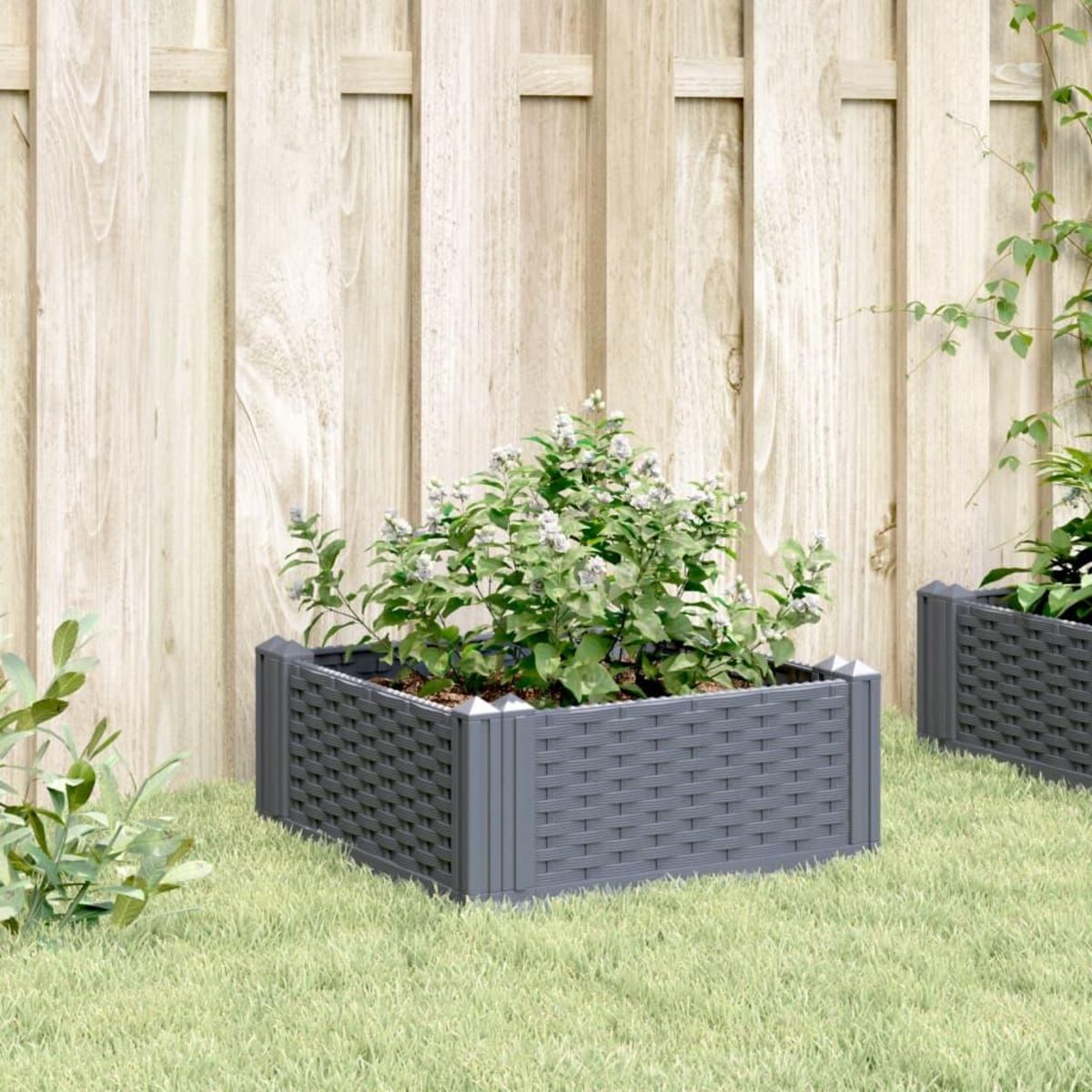 VIDAXL Jardiniere avec piquets bleu gris 42,5x42,5x28,5 cm PP