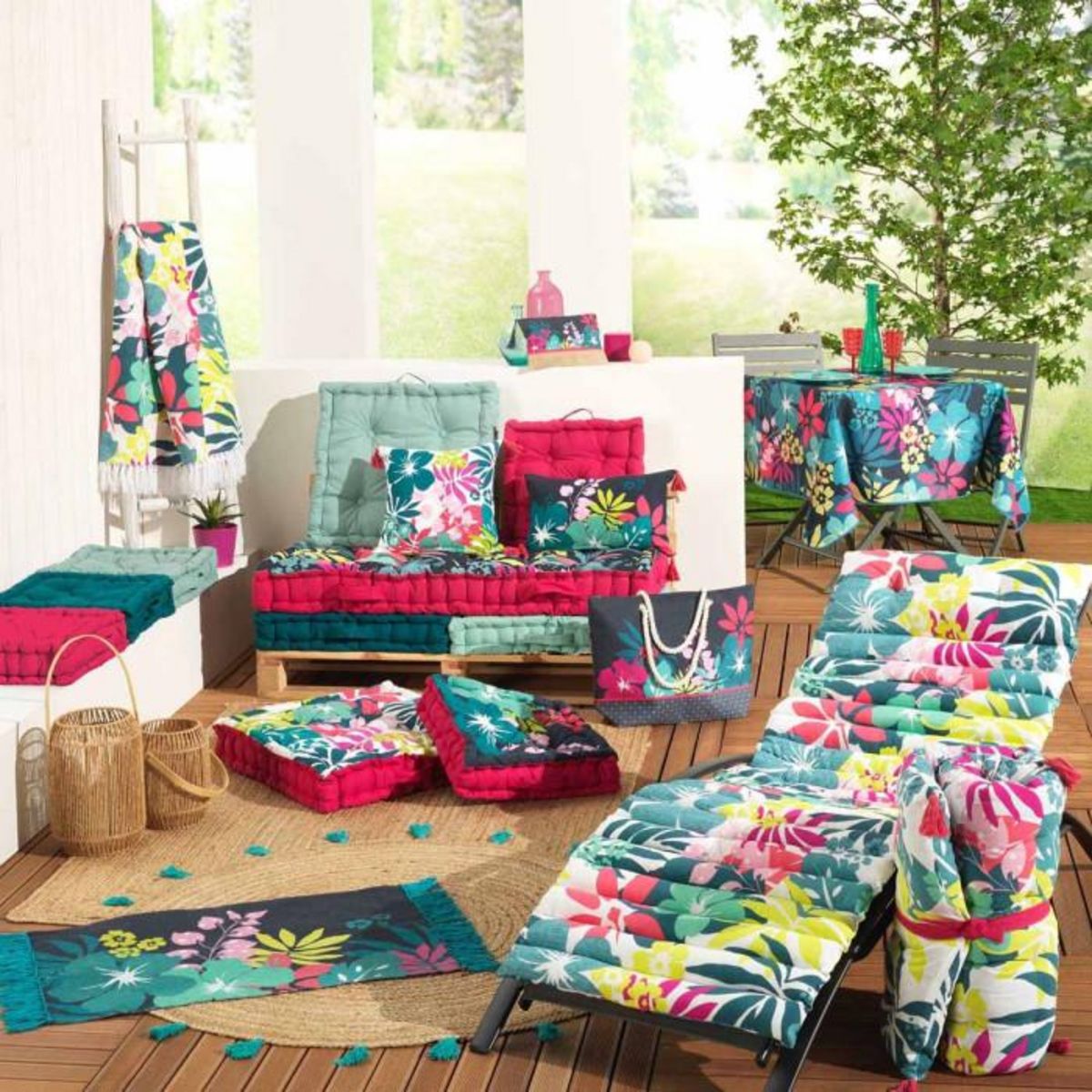 Paris Prix Tapis Imprimé à Franges  Hawaï  50x80cm Bleu