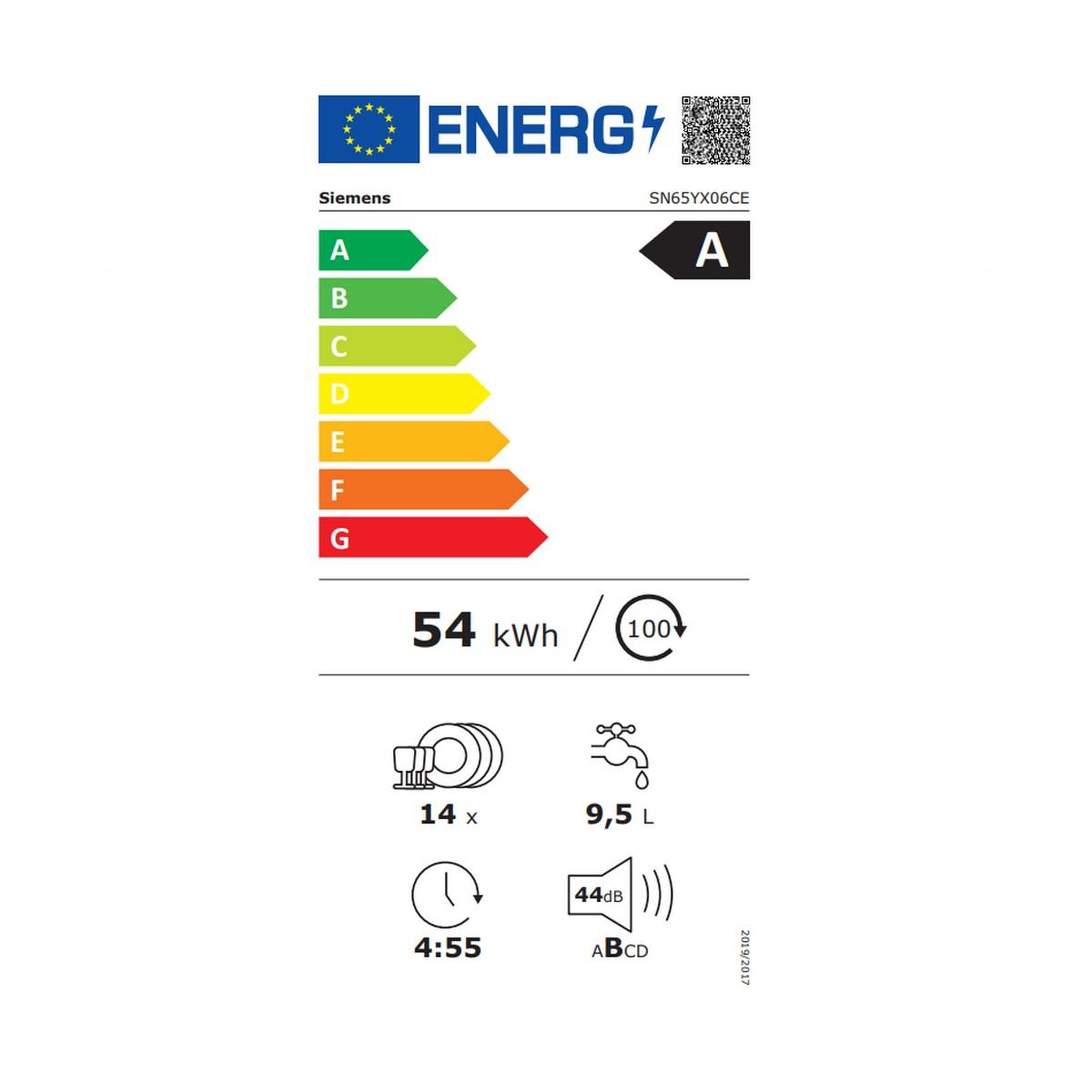 Voir la diapositive 2 : Siemens Lave-vaisselle 60cm 44db 14 couverts tout intégrable - sn65yx06ce