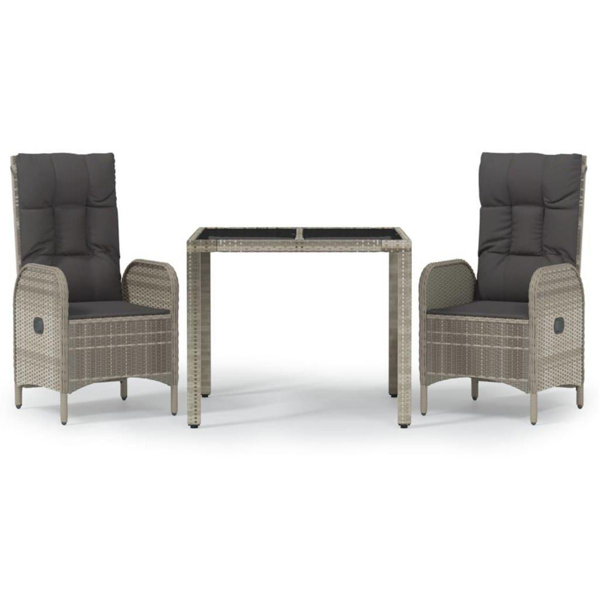 VIDAXL Ensemble a manger de jardin 3 pcs coussins gris resine tressee