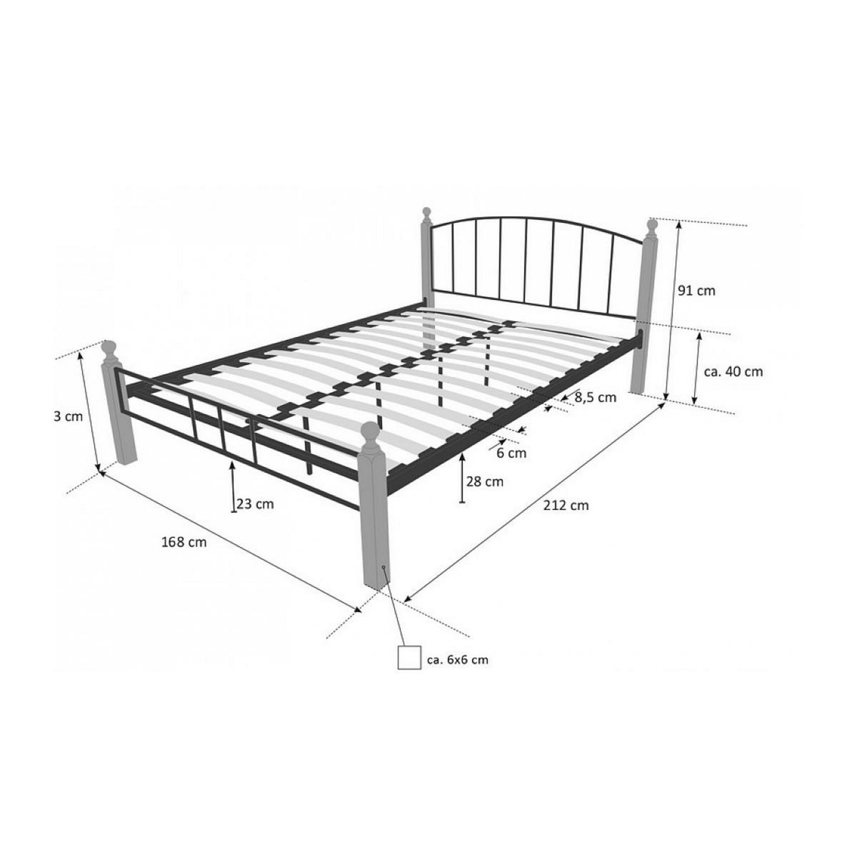HomeStyle4U Design metal lit double 160 x 200 cadre de lit lattes bois neuf noir brun