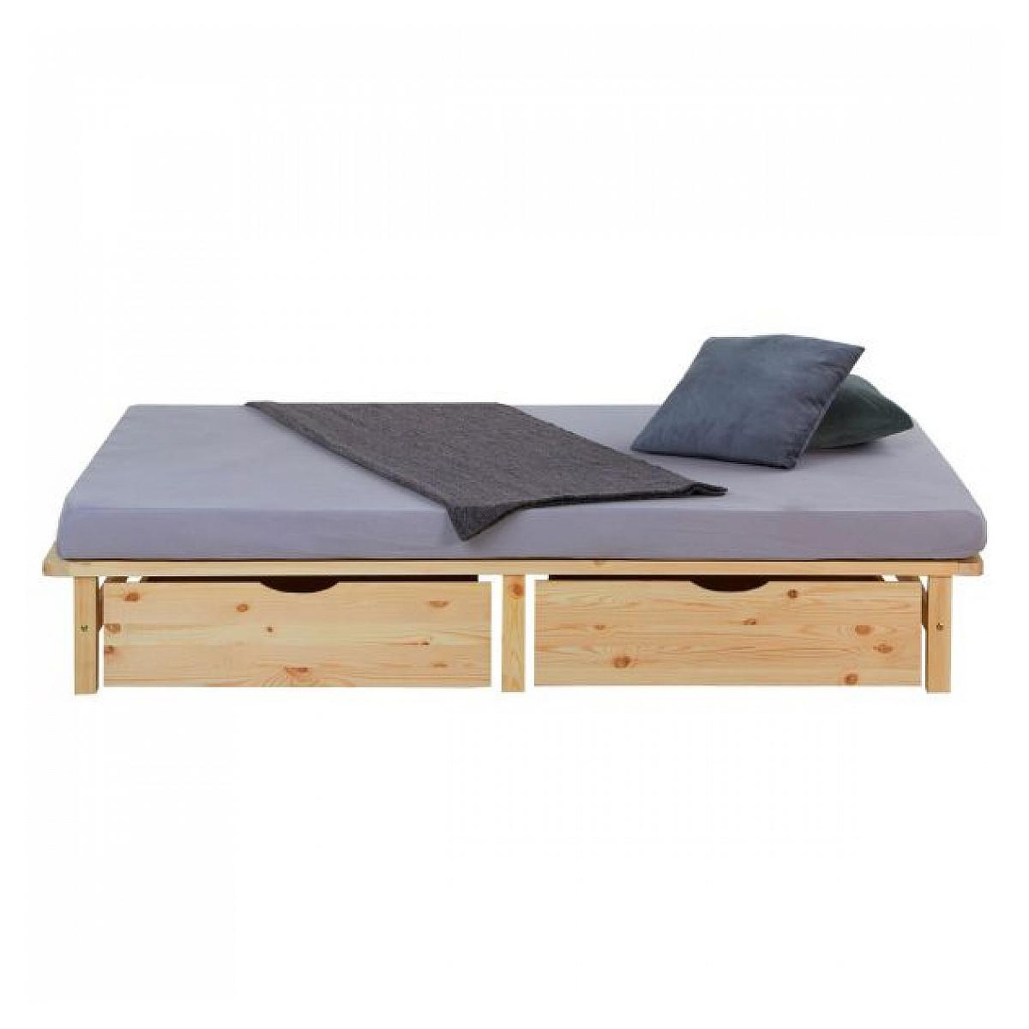 Voir la diapositive 4 : HomeStyle4U Lit en Palette 140x200 cm avec 2 Tiroirs et Sommier à Lattes - Élégance et Praticité