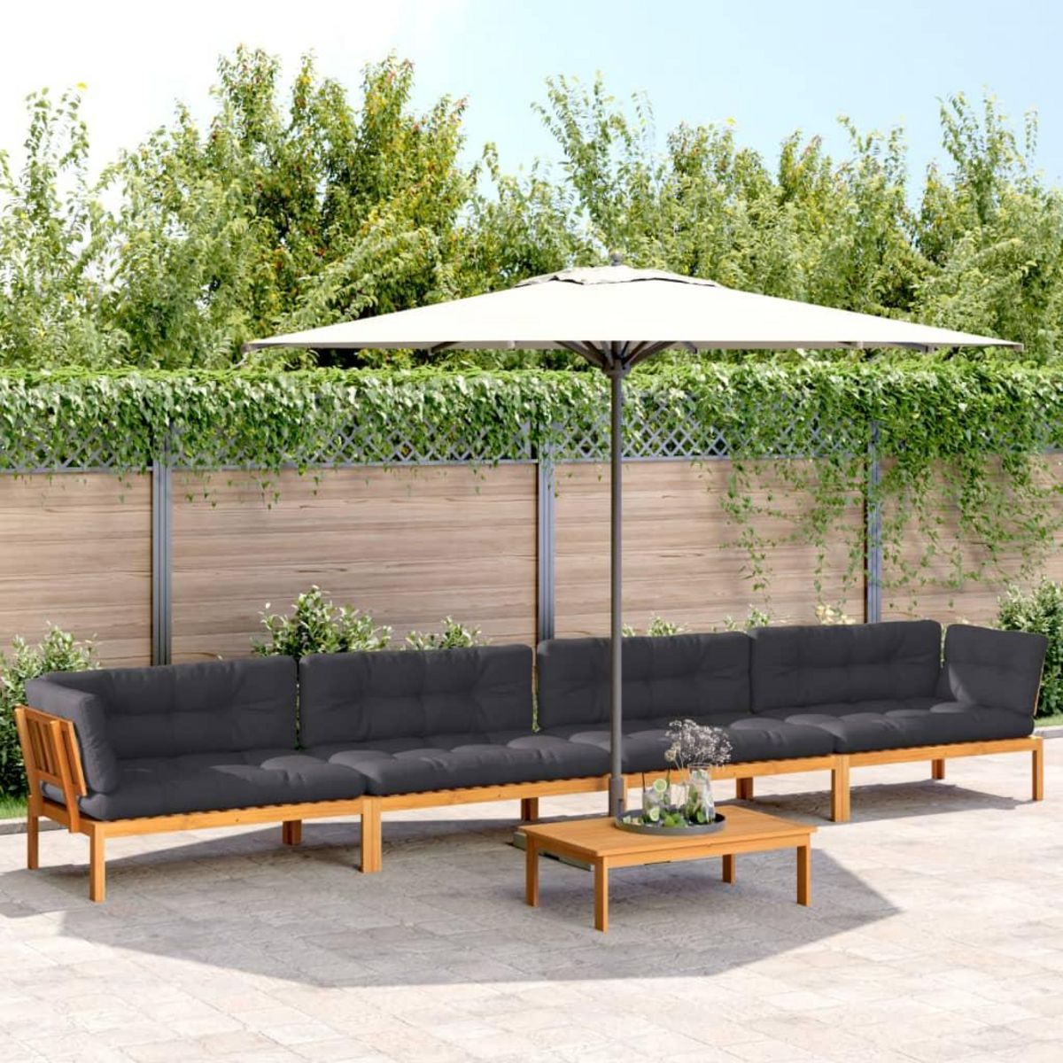 VIDAXL Salon palette de jardin avec coussins 5pcs bois d'acacia massif