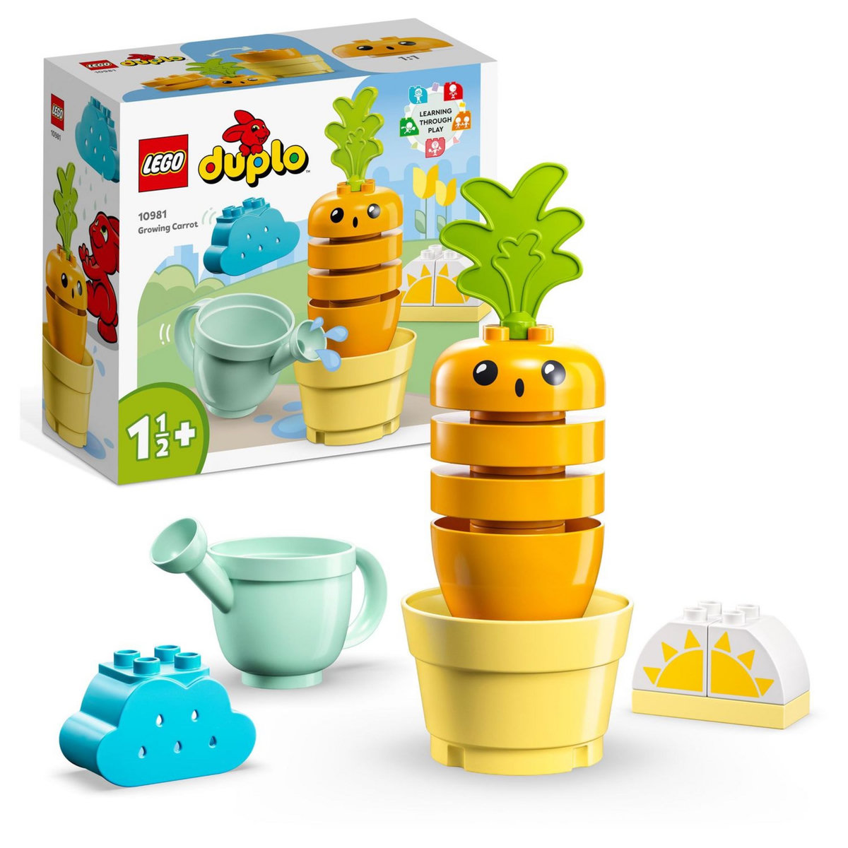 LEGO DUPLO 10981 - La carotte qui pousse, Jouet à Empiler pour Bébés Dès 1,5 An avec 4 Briques Végétales, Jouet Éducatif avec Légumes, et Arrosoir