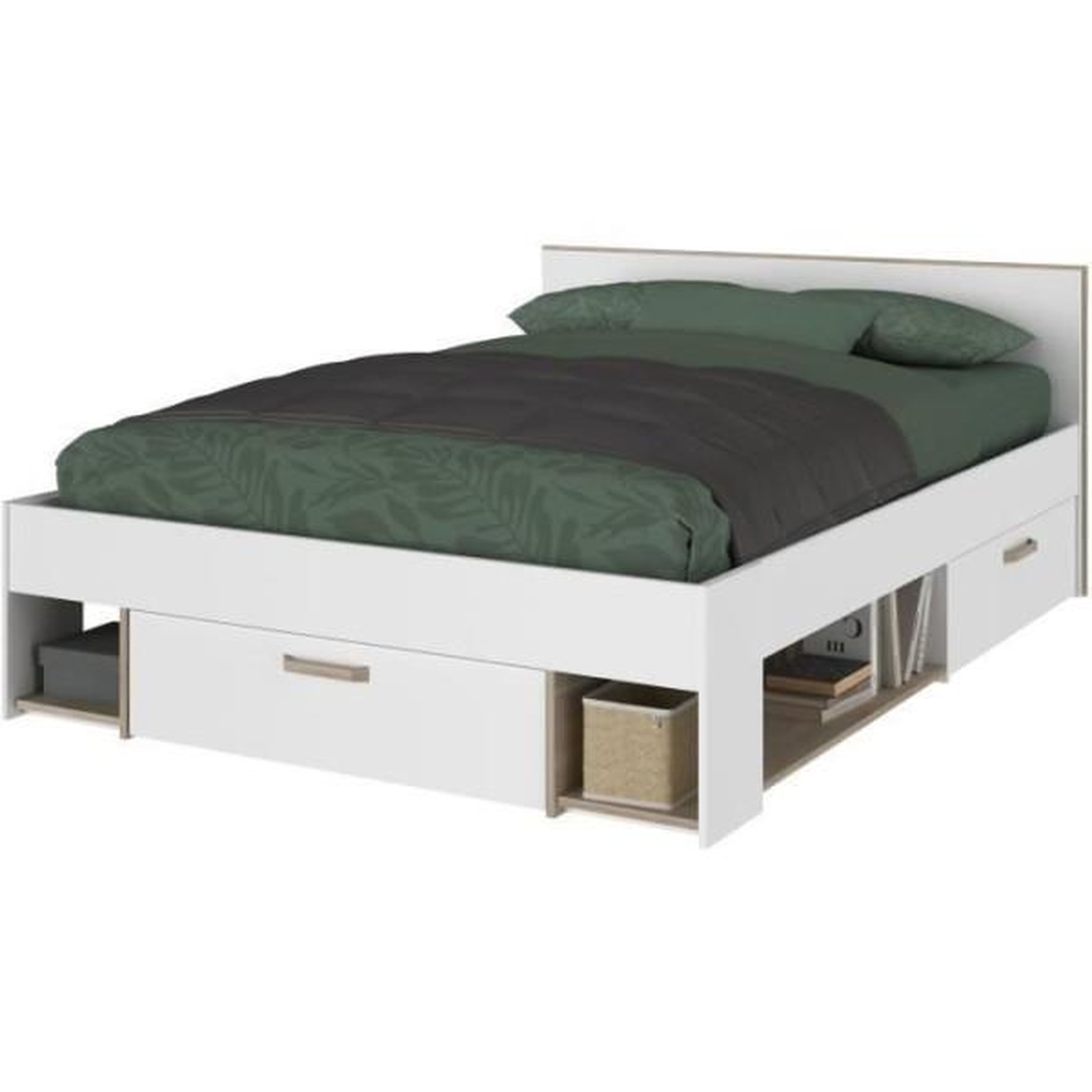 Voir la diapositive 2 : PARISOT Chambre complete adulte - DREAM - Lit 140x190/200 cm + 2 chevets + armoire - Décor blanc et chene - PARISOT