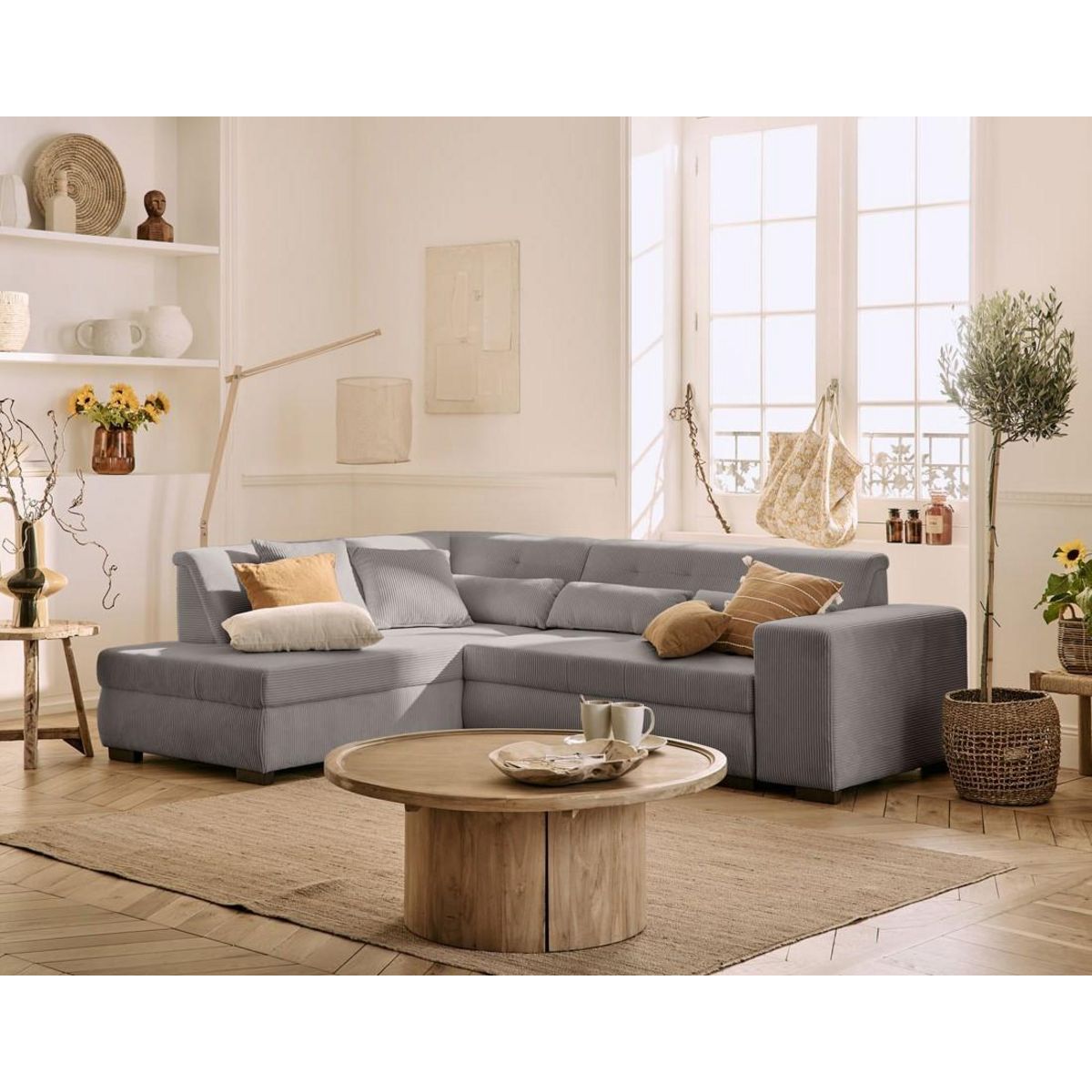 LISA DESIGN Vermont - canapé d'angle gauche - 5 places - convertible - en velours côtelé