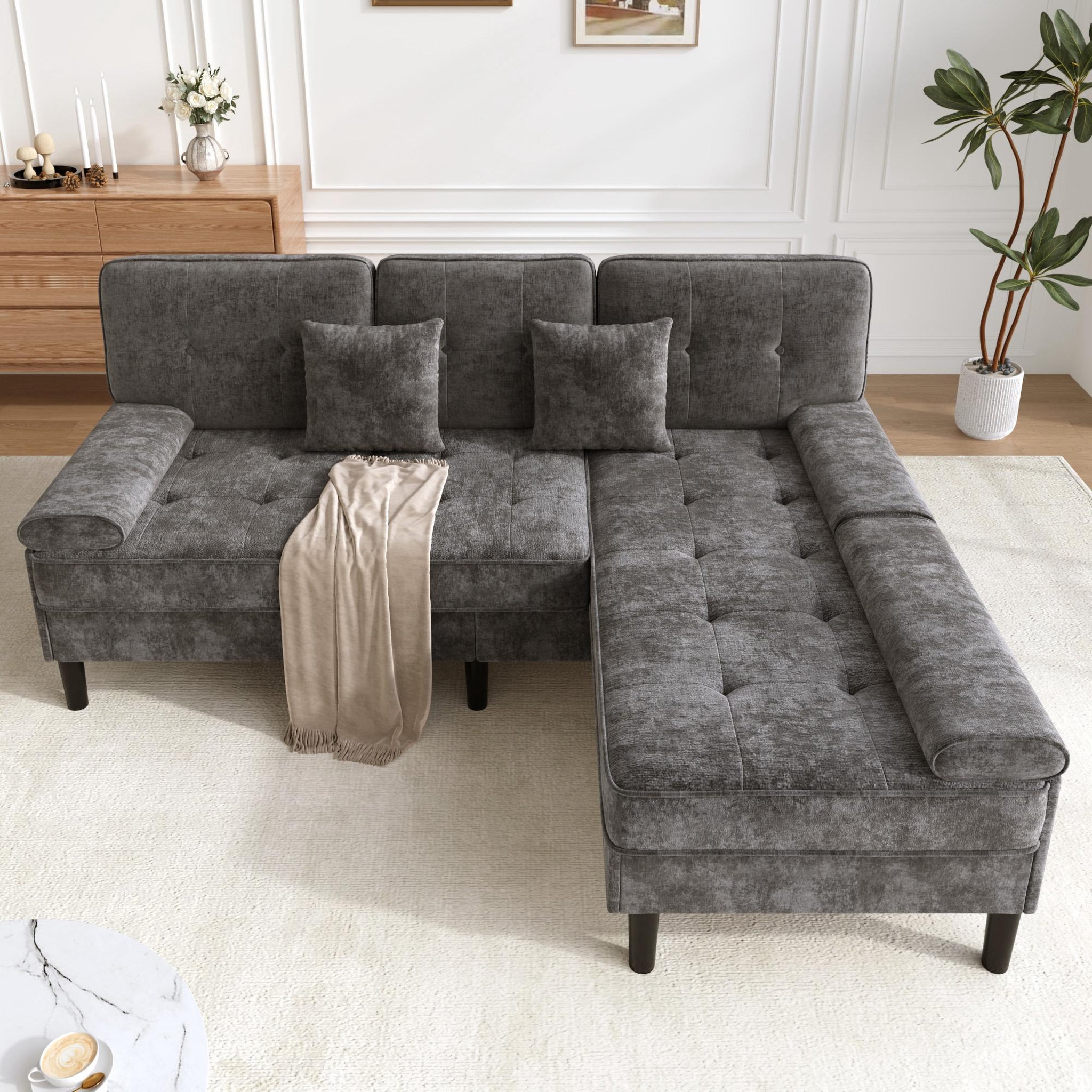Voir la diapositive 4 : MERAX Canapé d'angle réversible fixe 3 places tissu
