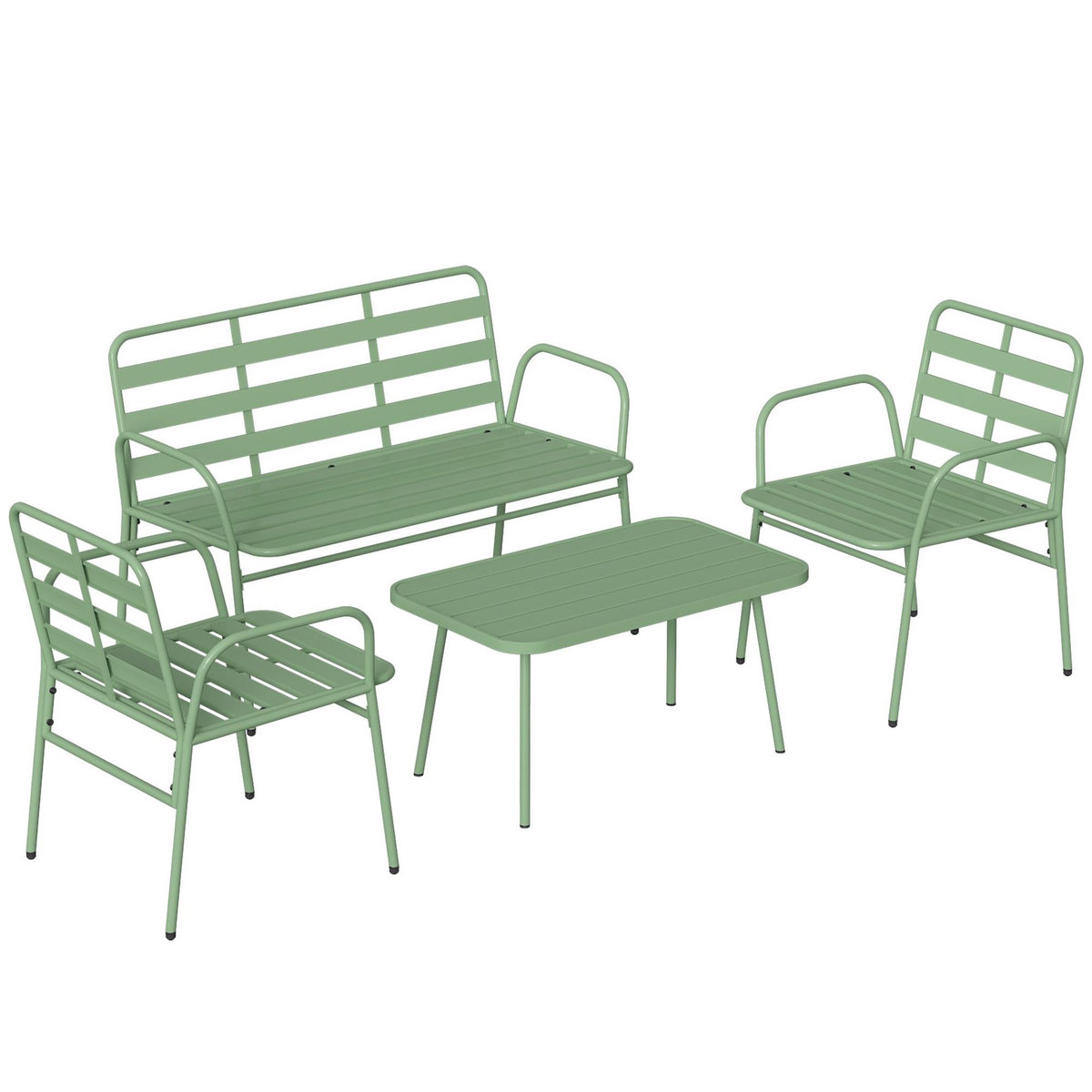 OUTSUNNY Salon de jardin style néo-rétro métal 4 places 4 pièces vert