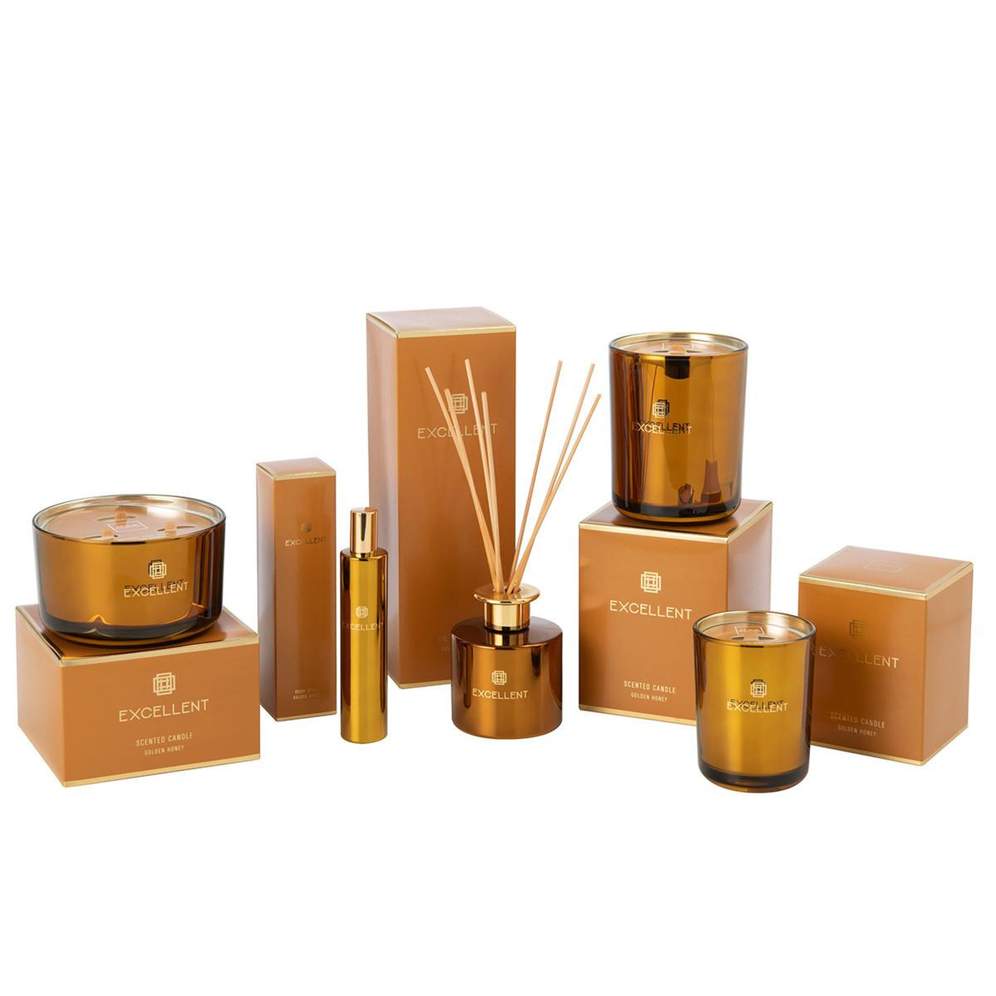 Voir la diapositive 2 : J-LINE Bougie parfumée  excellent  14cm golden honey ocre