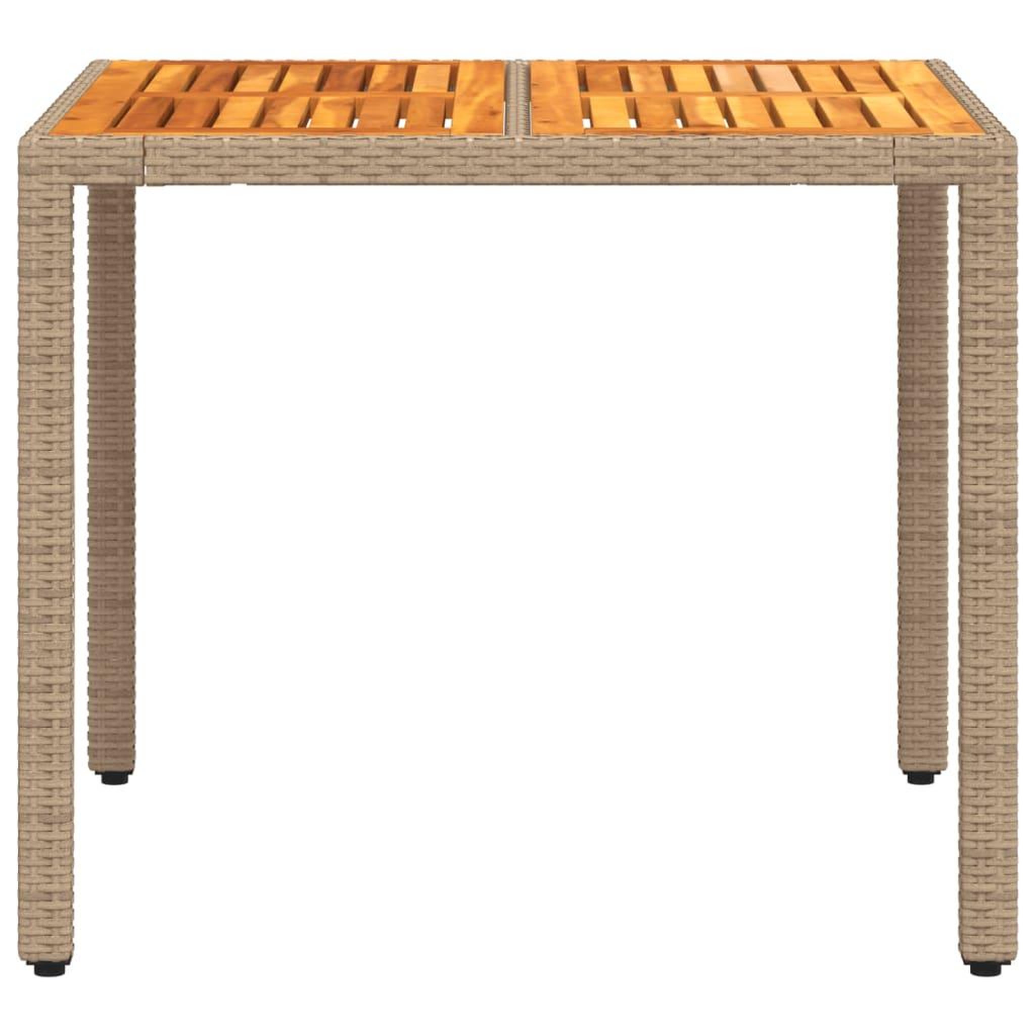 Voir la diapositive 5 : VIDAXL Table de jardin beige 90x90x75 cm resine tressee et bois acacia