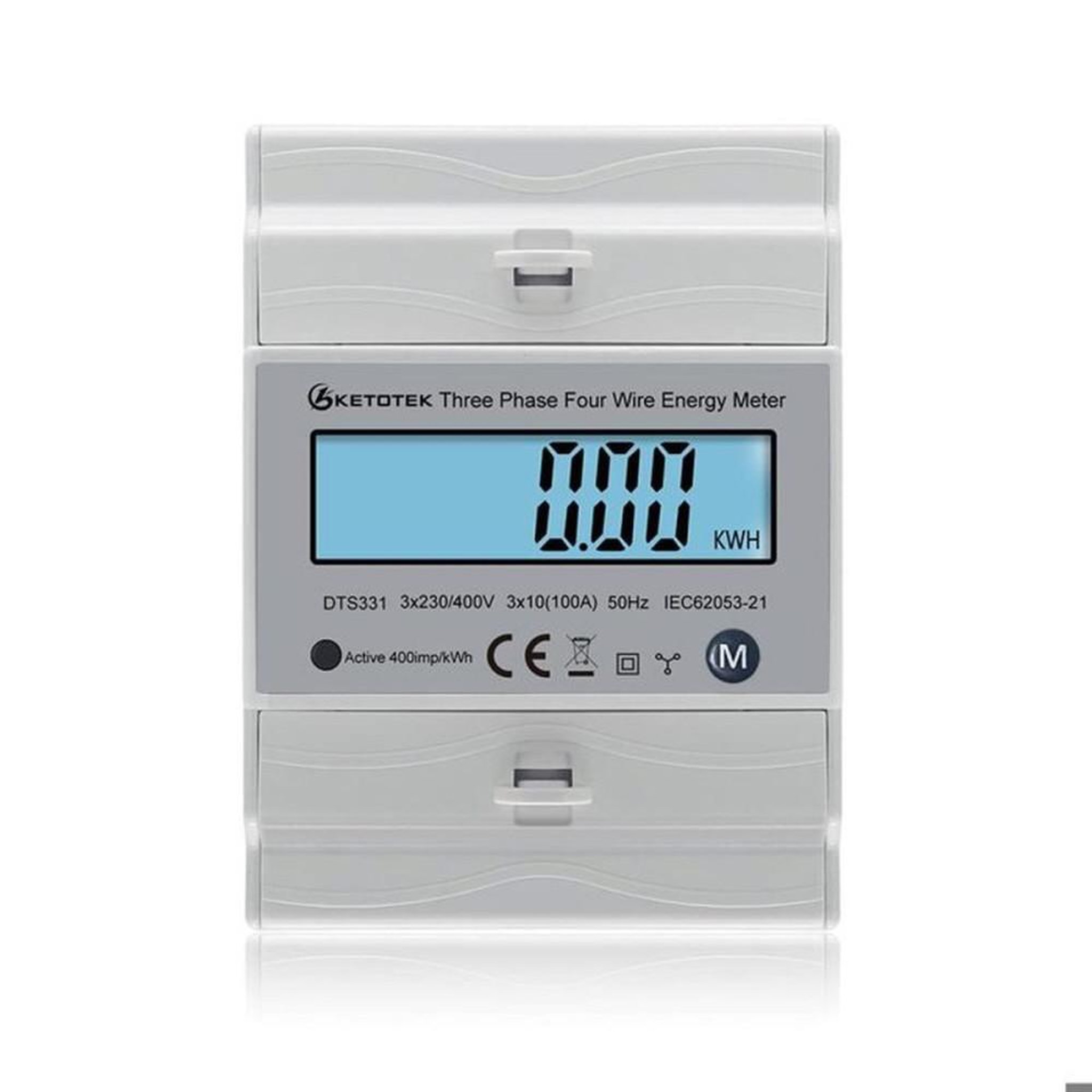 Compteur d'énergie triphasé CD bidirectionnel actif et réactif pour rail DIN Top Hat 3x100A, affichage multifonction et bouton M