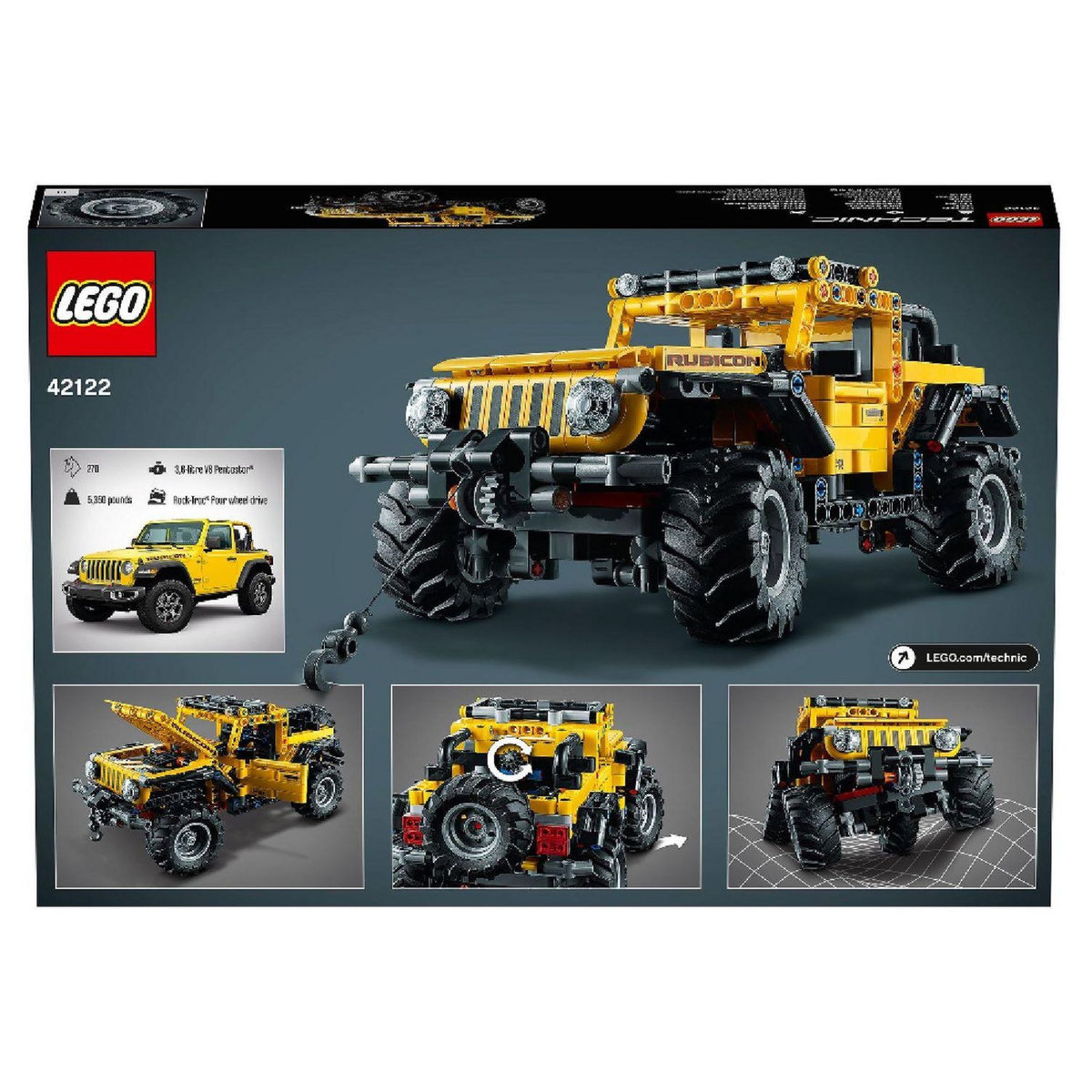 LEGO Technic 42122 Jeep Wrangler Rubicon Modèle de collection de 4x4, SUV tout-terrain