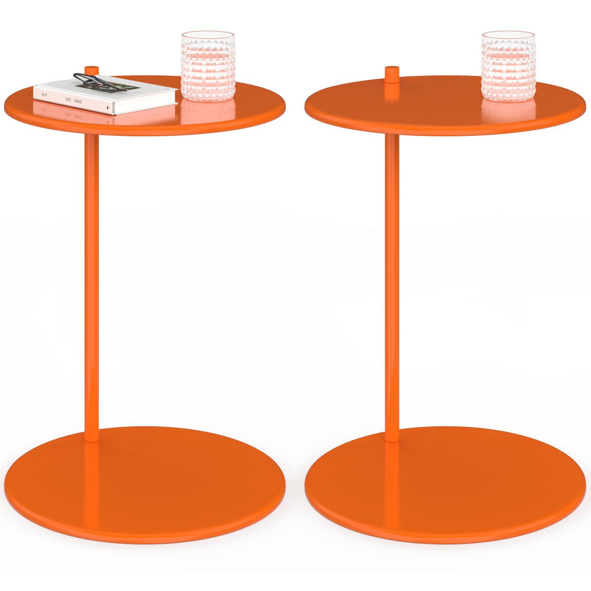 ID MARKET Lot de 2 tables d'appoint rondes, bouts de canapé, tables de chevet leontine 40 cm métal orange