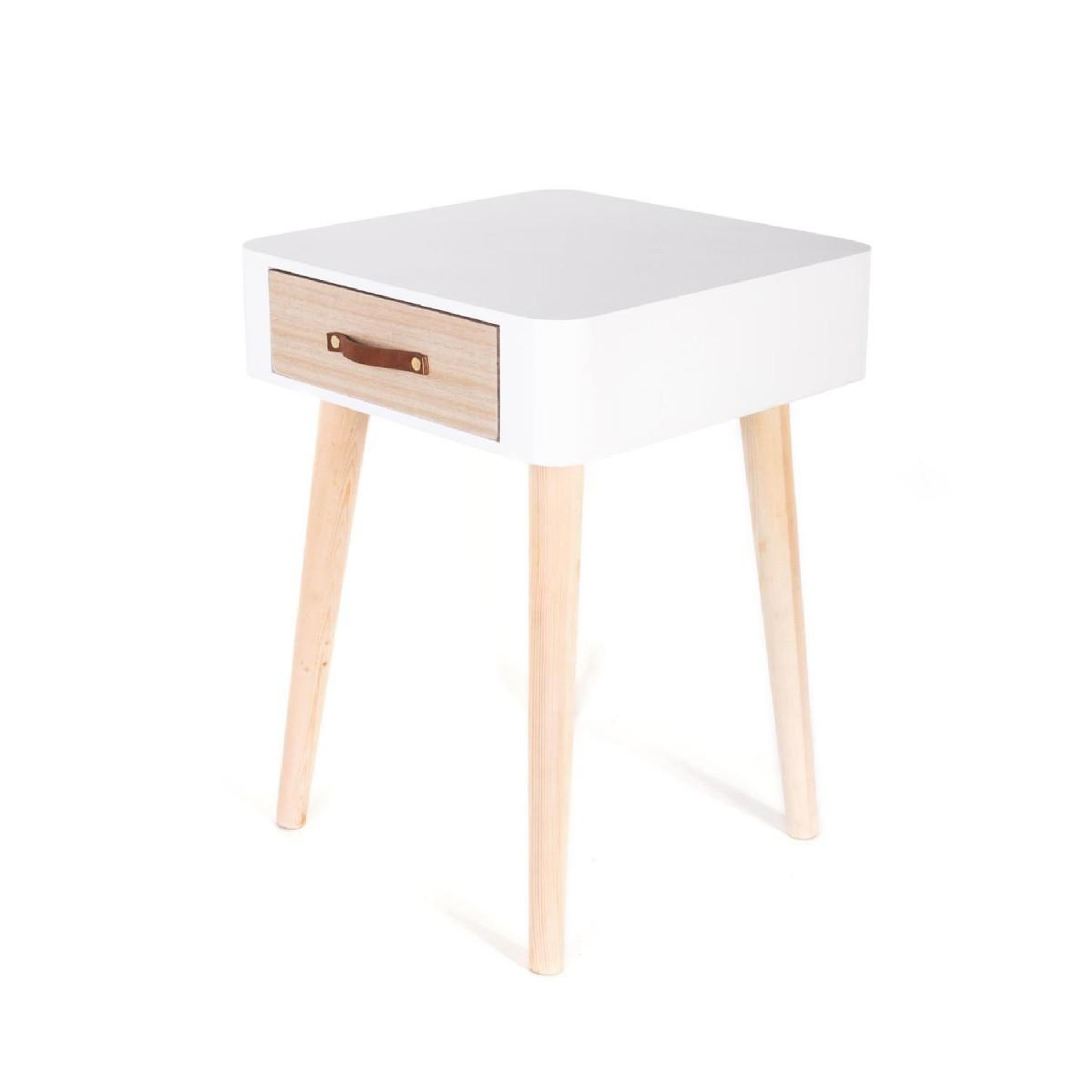 Voir la diapositive 2 : The Home Deco Factory Table de chevet 1 tiroir  pueda  48cm blanc