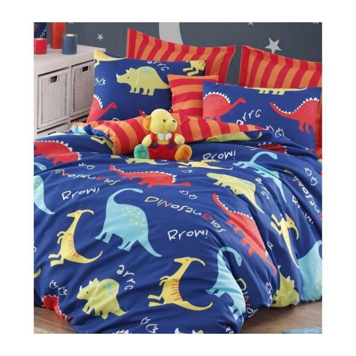 GENERIQUE Parure de lit - 1 housse de couette 220 x 240 cm + 2 taies d'oreiller 60 x 60 cm - 65% coton, 35% polyester - Bleu