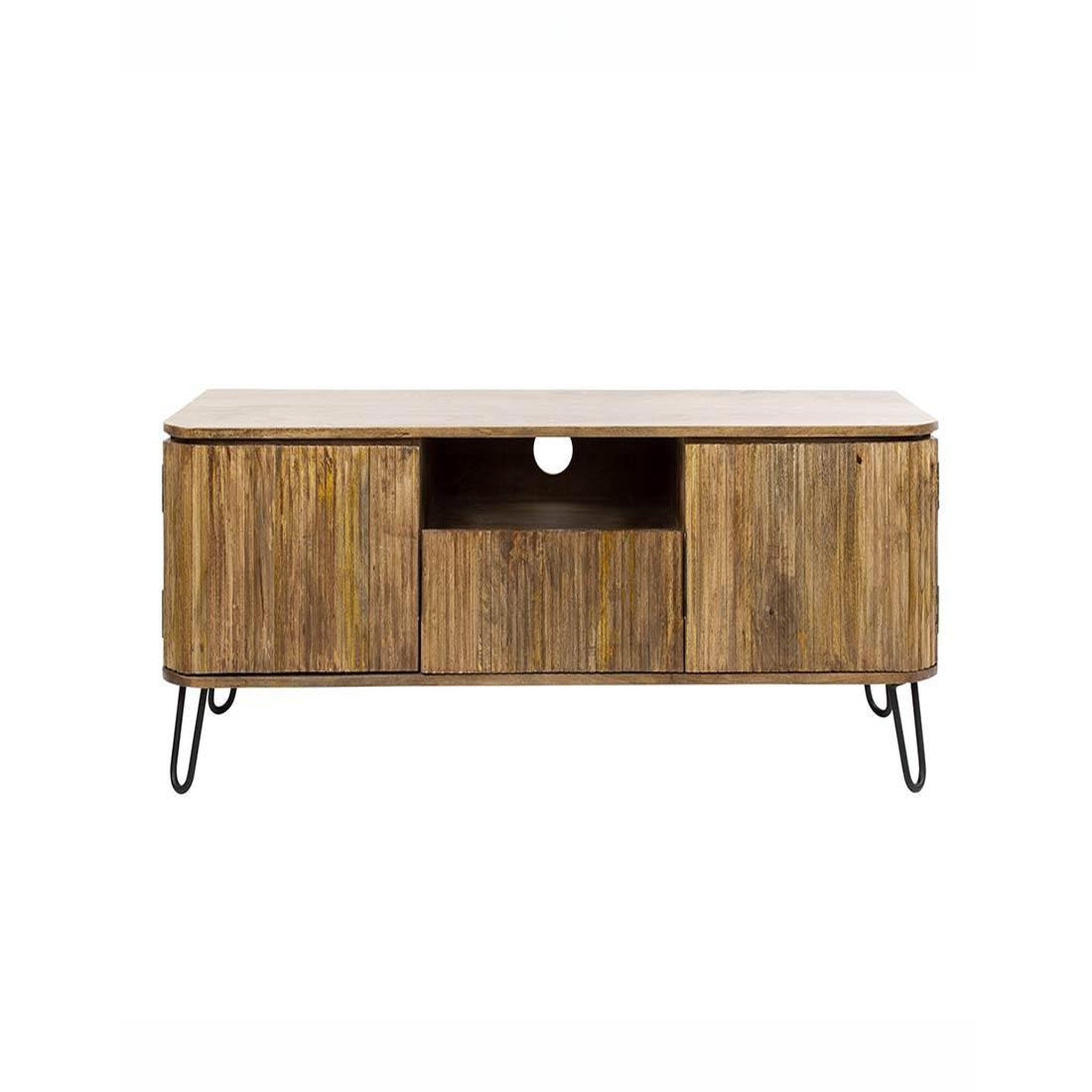 Voir la diapositive 3 : LISA DESIGN Delhi - meuble tv - bois massif et noir - 2 portes, 1 tiroir et 1 niche - 135 cm