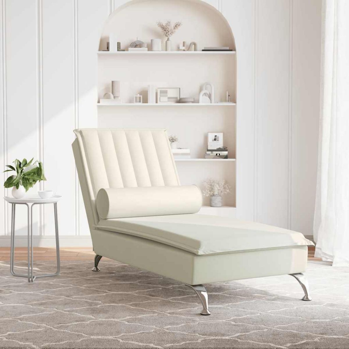 VIDAXL Chaise longue de massage avec traversin creme velours