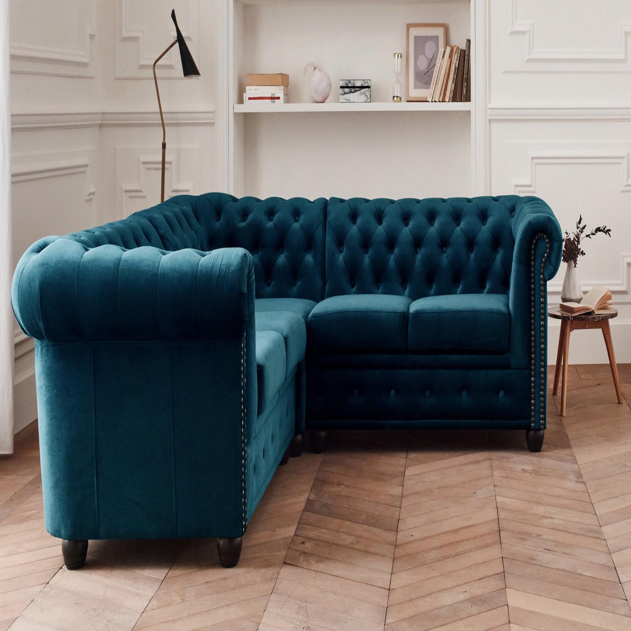 Voir la diapositive 2 : LISA DESIGN William - canapé chesterfield d'angle réversible - 5 places - en velours