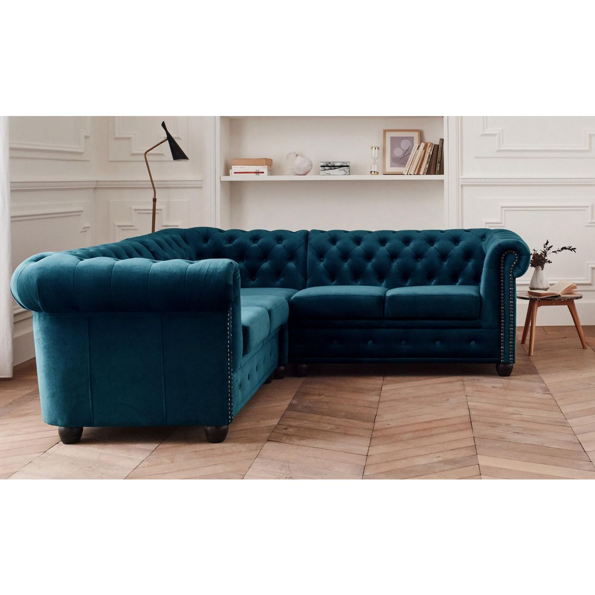 LISA DESIGN William - canapé chesterfield d'angle réversible - 5 places - en velours