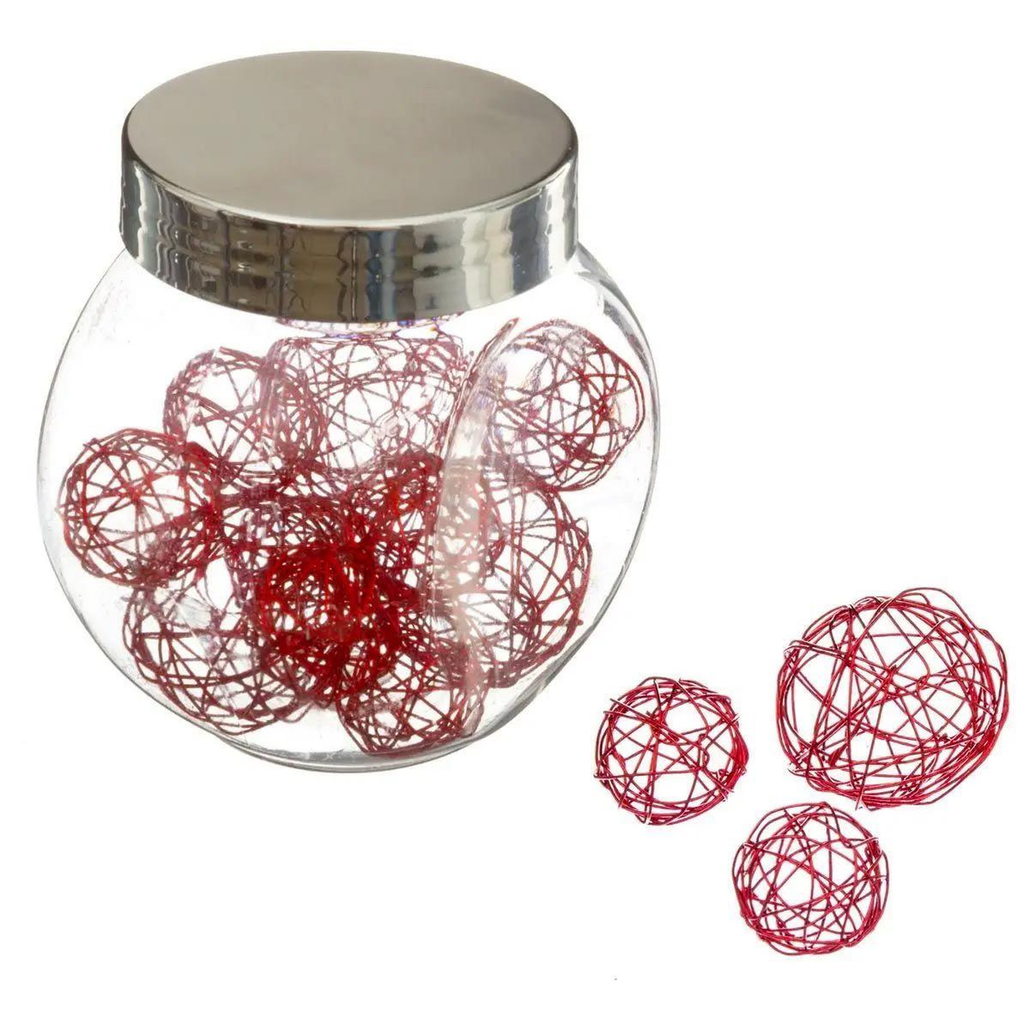 Voir la diapositive 2 : ATMOSPHERA Lot de 10 boules déco & bocal  maison  7cm rouge
