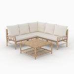 Rendez vous déco Salon de jardin 5 personnes blanc en bambou, table basse carrée-Vadella