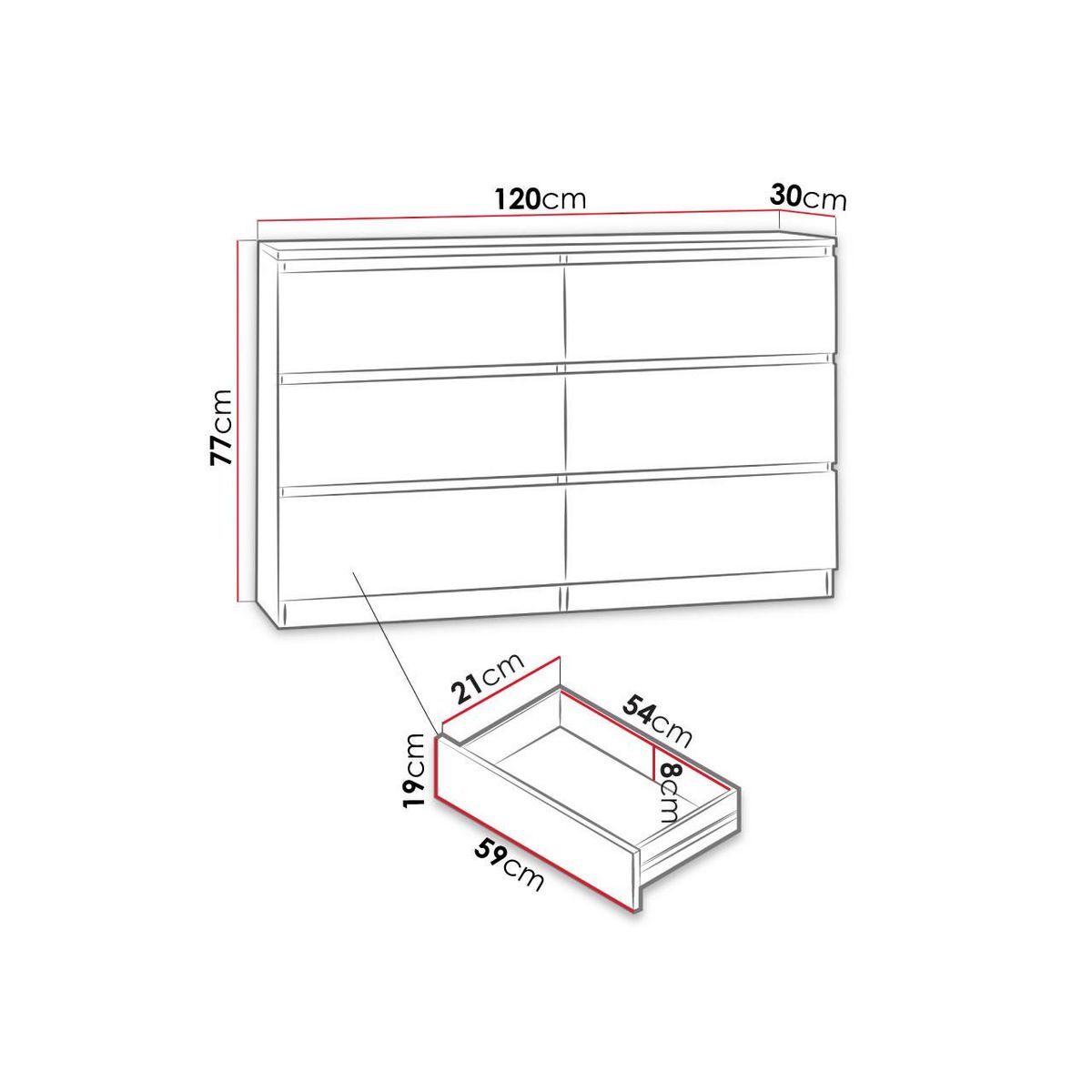BEST MOBILIER Celia - commode 6 tiroirs - effet bois - 120 cm - style contemporain