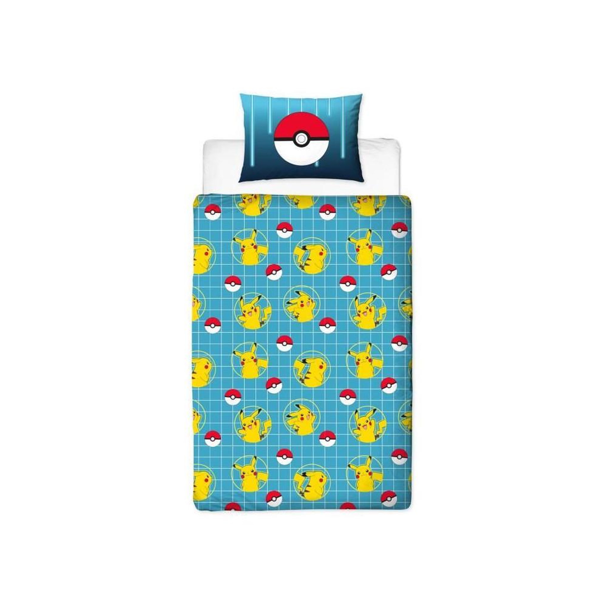 Voir la diapositive 2 : Pokemon Parure de lit réversible - POKEMON - Pikachu Laser - Microfibre - 1 housse de couette 140 x 200 cm + 1 taie 63 x 63 cm