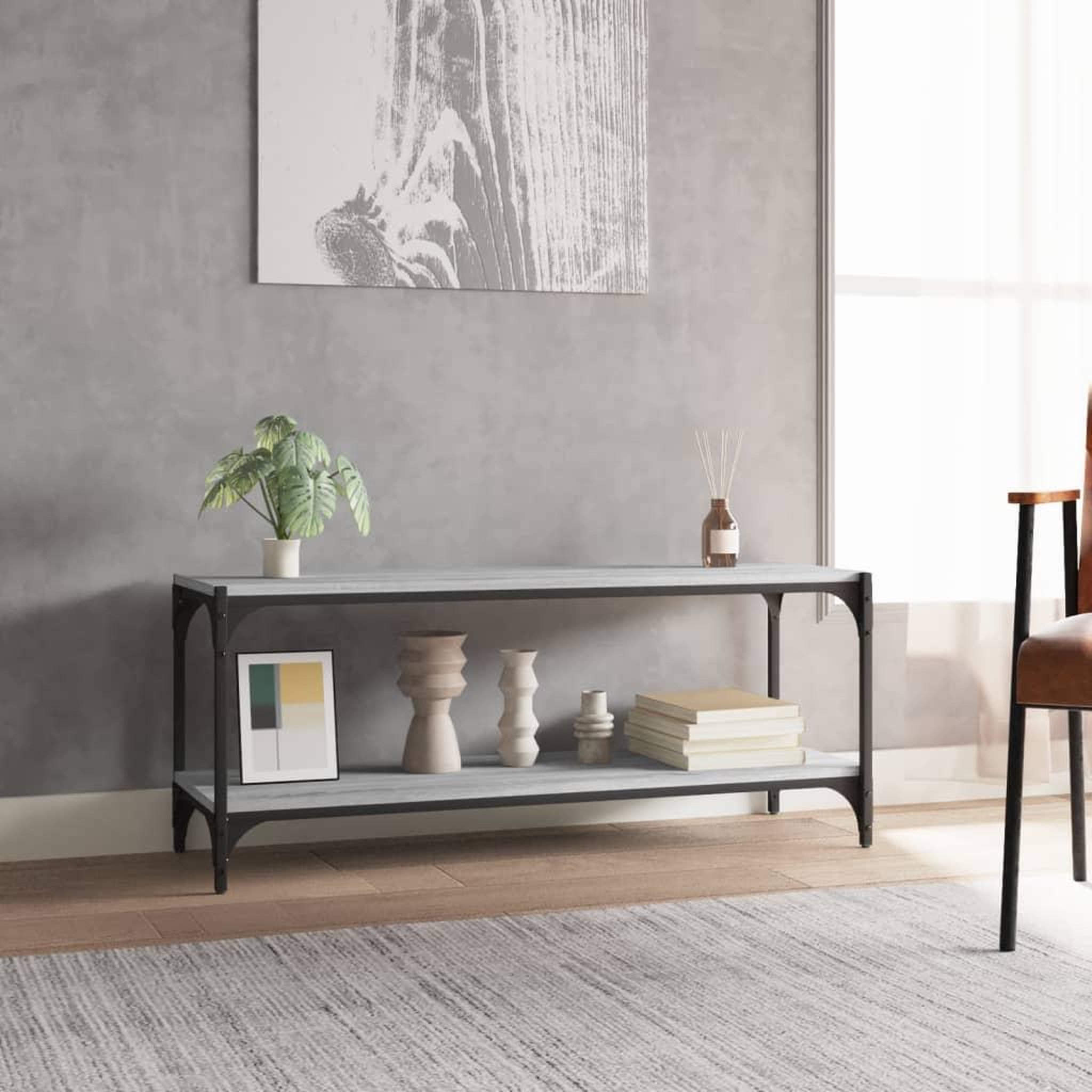 Voir la diapositive 3 : VIDAXL Meuble TV Sonoma gris 100x33x41 cm Bois d'ingenierie et acier