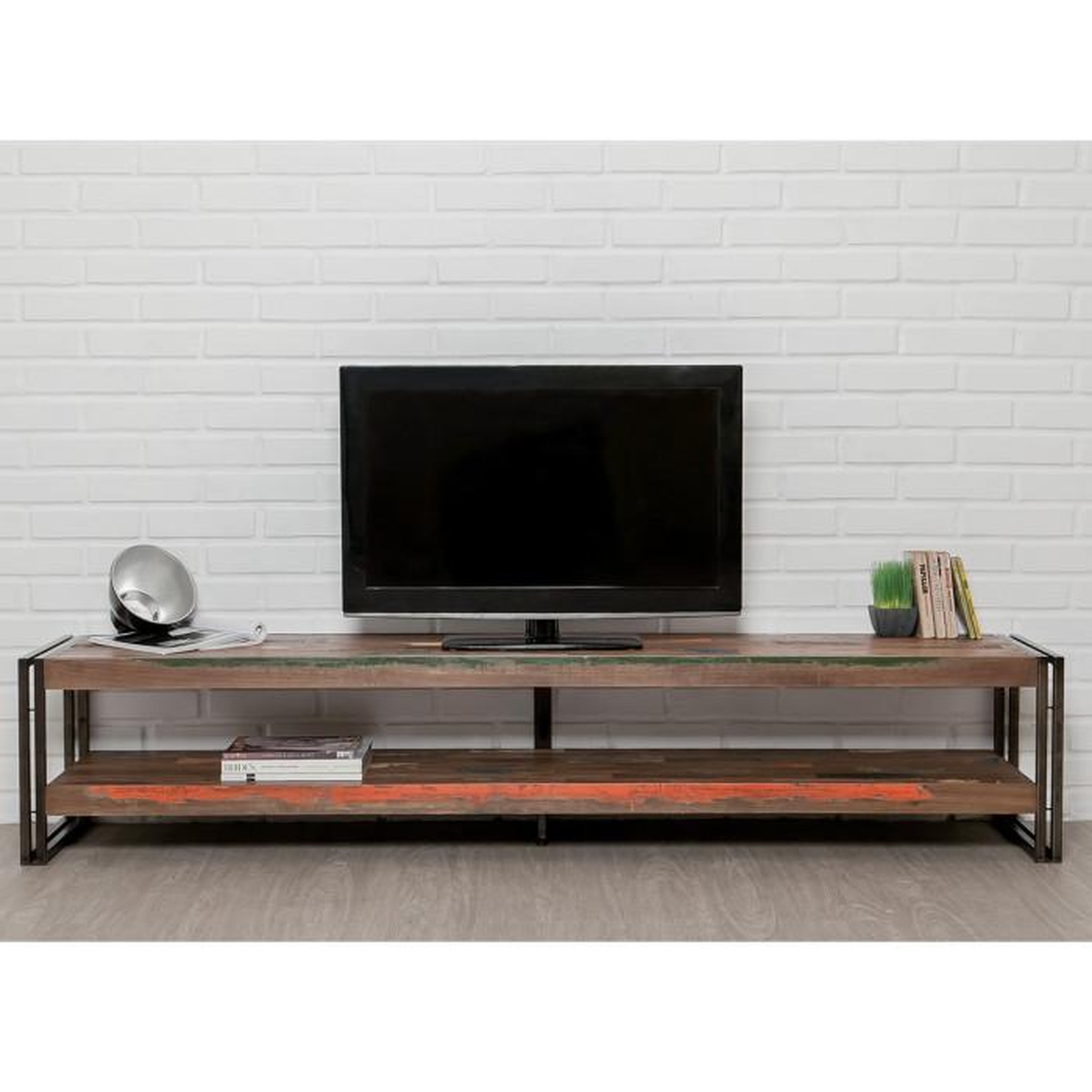Voir la diapositive 1 : Paris Prix Meuble TV en Teck Industriel  Loft  200cm Marron