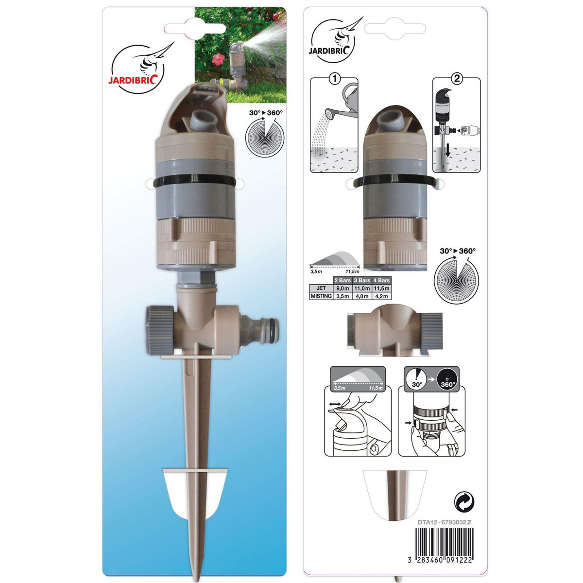 Jardibric Arroseur rotatif turbine de surface 2 jets sur pic passant