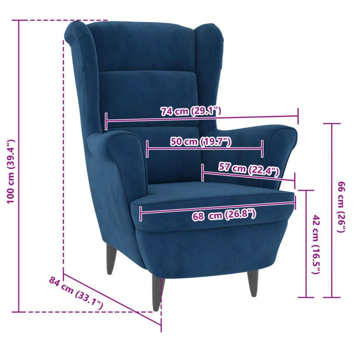 VIDAXL Fauteuil bleu velours