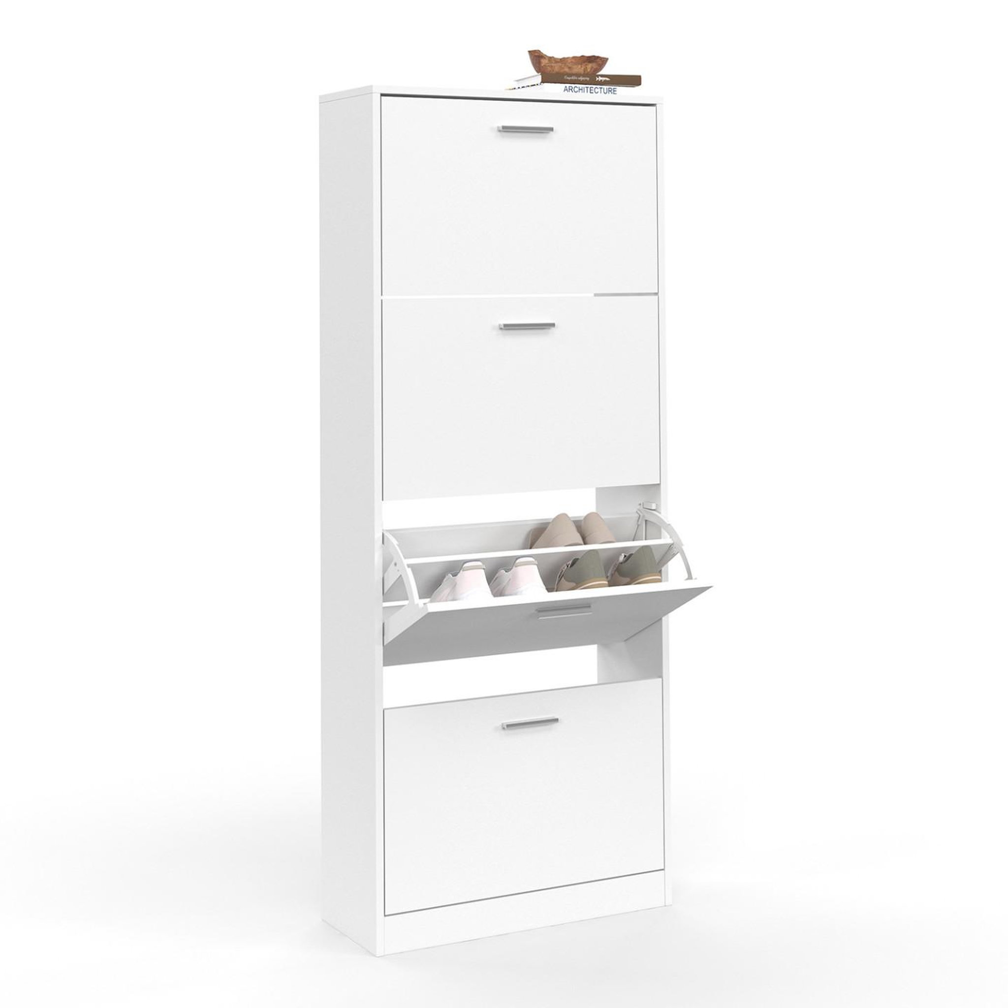 ID MARKET Meuble à chaussures 24 paires klark 4 portes blanc