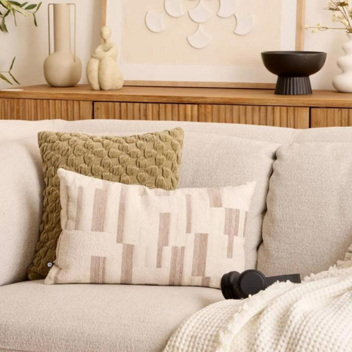 ATMOSPHERA Coussin Déco en Jacquard Chenillé  Calix  30x50cm Beige