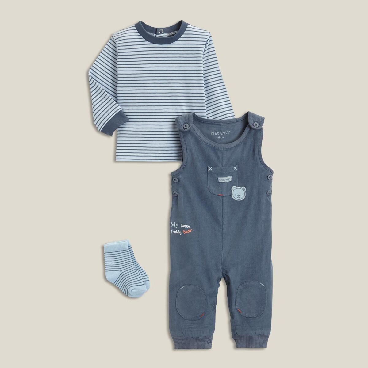 IN EXTENSO Ensemble salopette, tee-shirt et chaussettes bébé