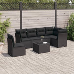 VIDAXL Salon de jardin 7 pcs avec coussins noir resine tressee