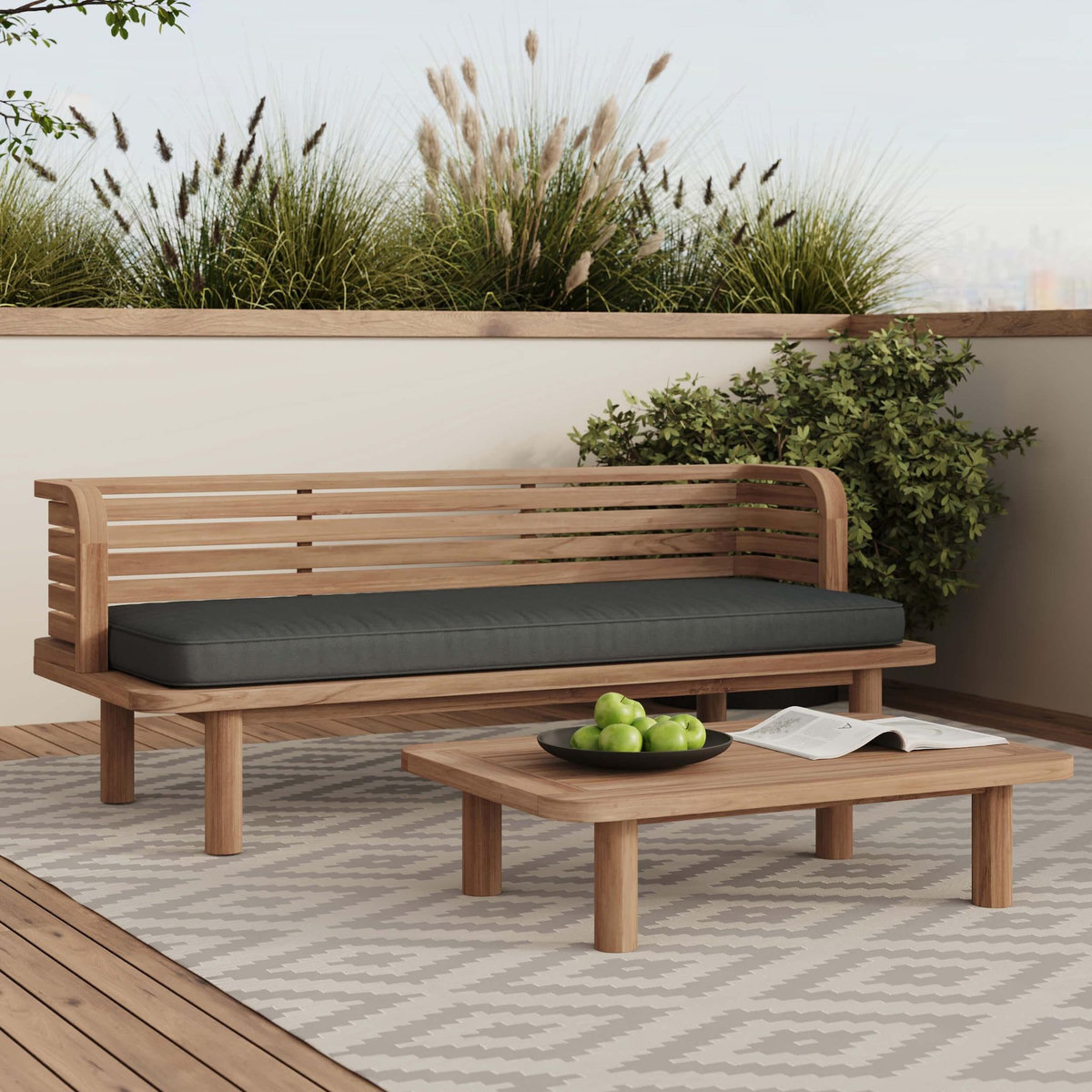 Rendez vous déco Salon de jardin 2 places en teck et tissu gris, canapé-Kilda