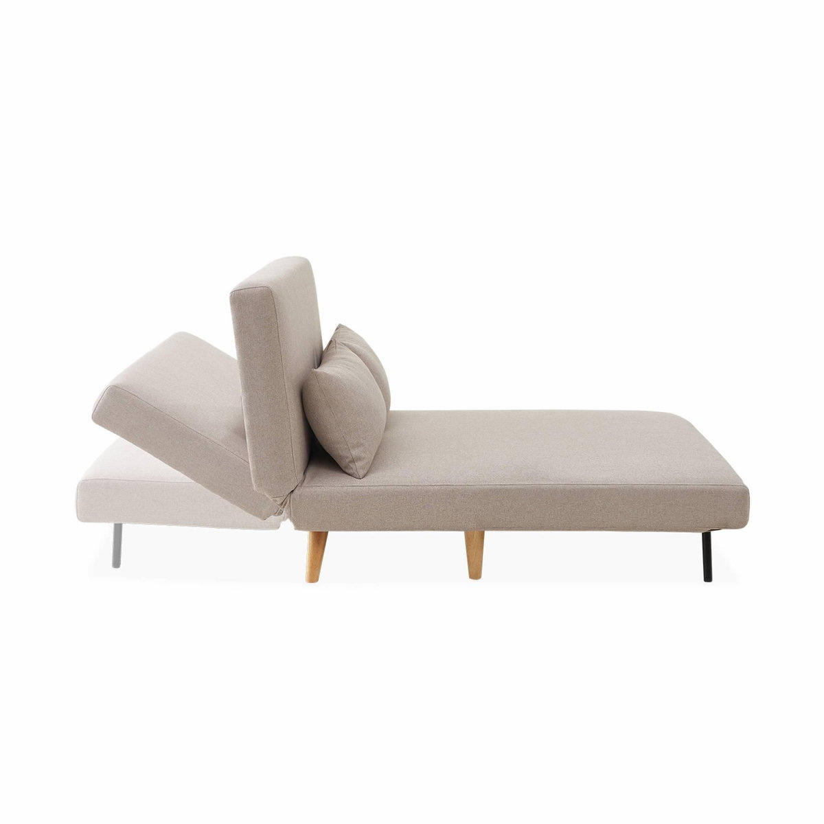 SWEEEK Canapé convertible en tissu - Guesta - 2 places scandinave. pieds bois foncé. beige. banquette. dossier inclinable