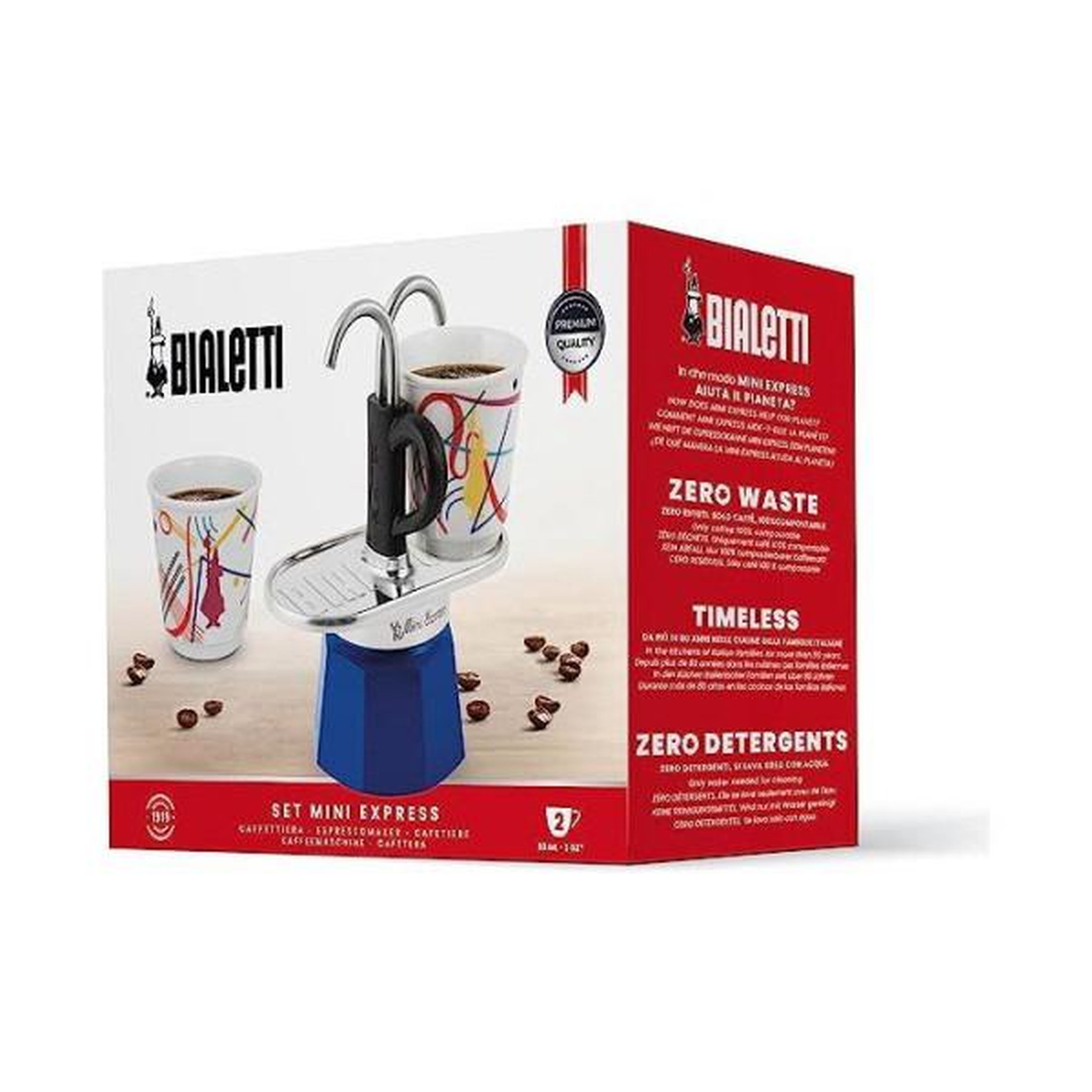 Voir la diapositive 5 : BIALETTI Set cafetiere italienne + 2 tasses - BIALETTI - Mini-express KANDINSKY - 100 ml - Inox / Bleu