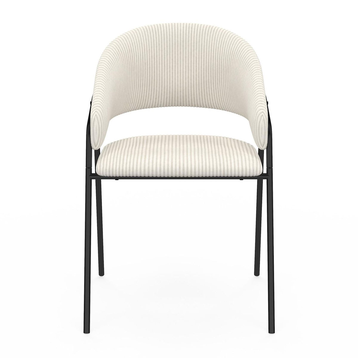 ID MARKET Lot de 2 chaises de salle à manger VINI en velours côtelé beige et pieds métal noir