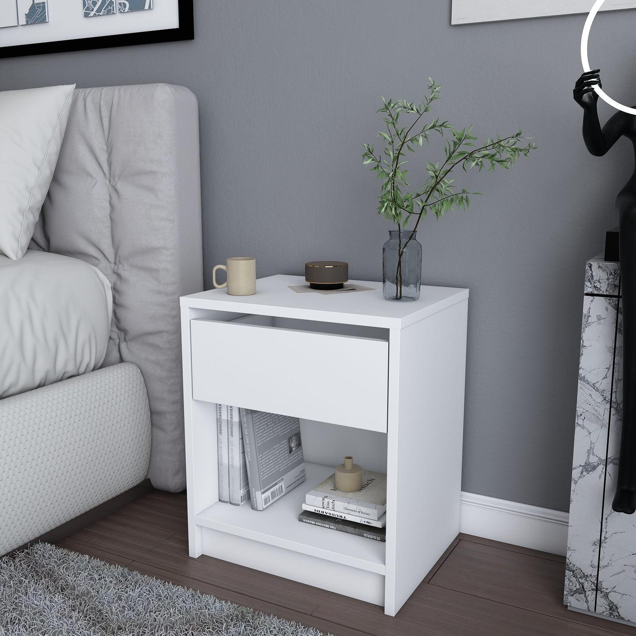 Voir la diapositive 4 : Habitat et Jardin Table de chevet en bois  sheridan  - 45 x 40 x 53 cm - blanc