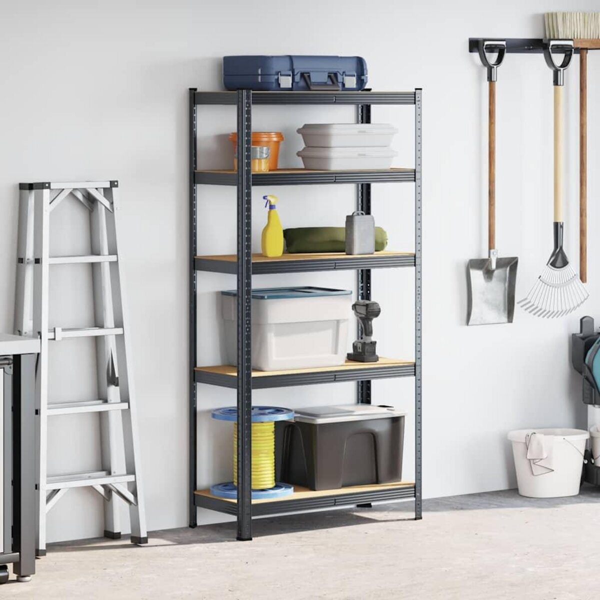 VIDAXL Etagere de rangement 5 niveaux Anthracite Acier bois ingenierie