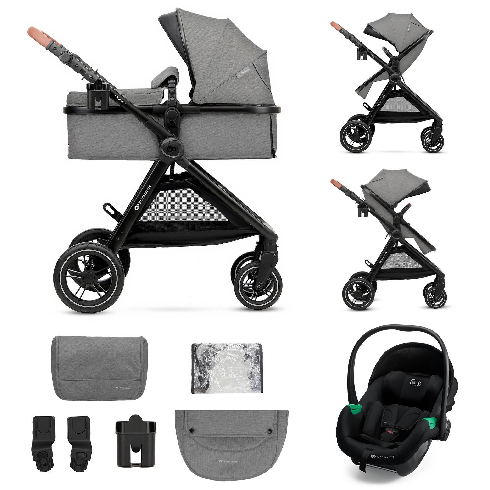 Voir la diapositive 2 : KINDERKRAFT Poussette multifonctionnelle 3 en 1 ESME PRO