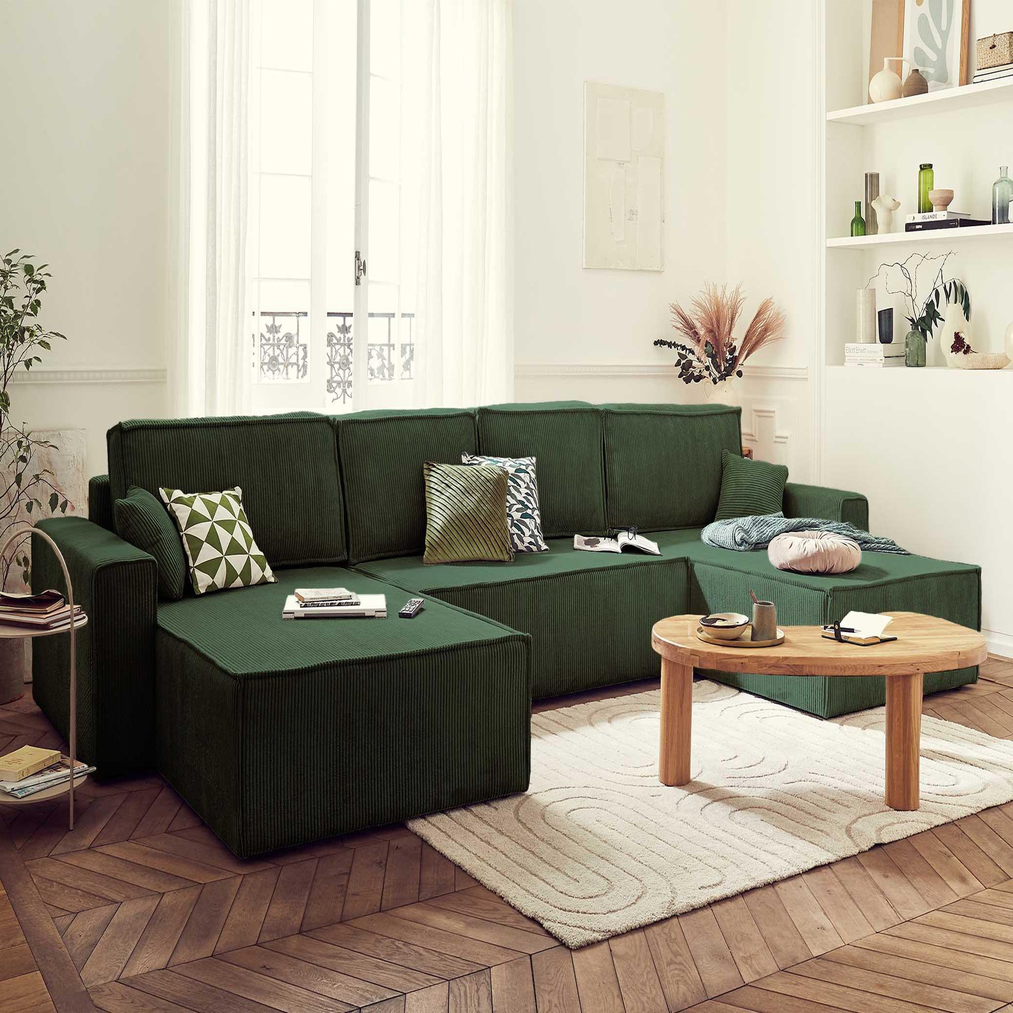 Voir la diapositive 5 : BEST MOBILIER Dellia - canapé panoramique en u - 7 places - convertible - avec coffre - en velours côtelé