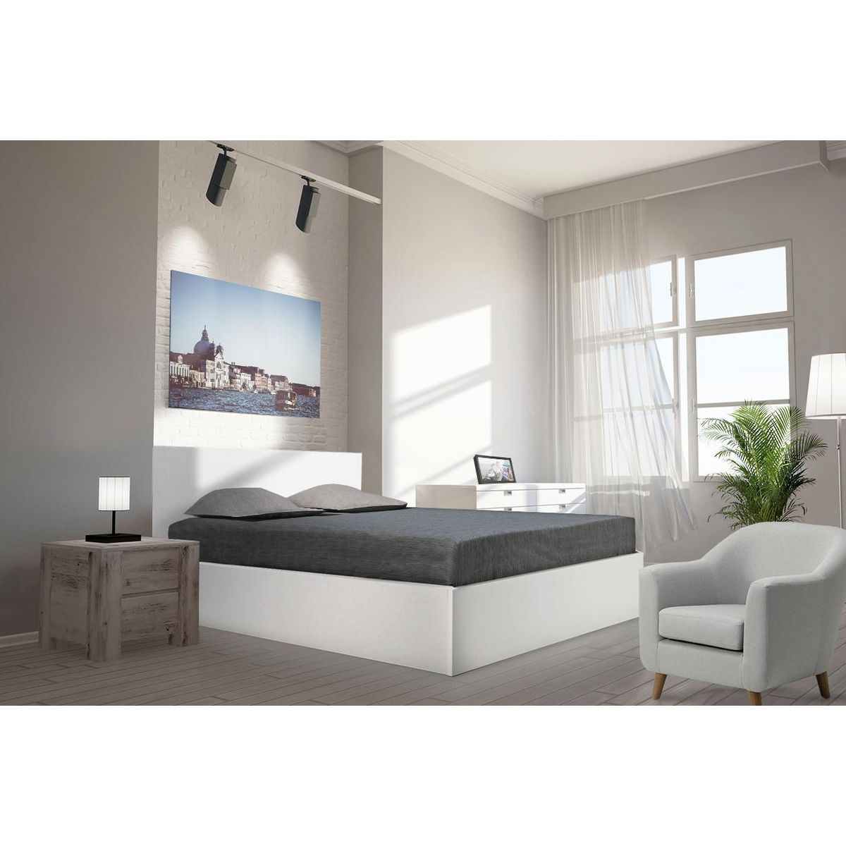Ensemble Lit coffre avec tête de lit et sommier relevable  140x190 cm BARCELONA + matelas 140x190 cm DIONE
