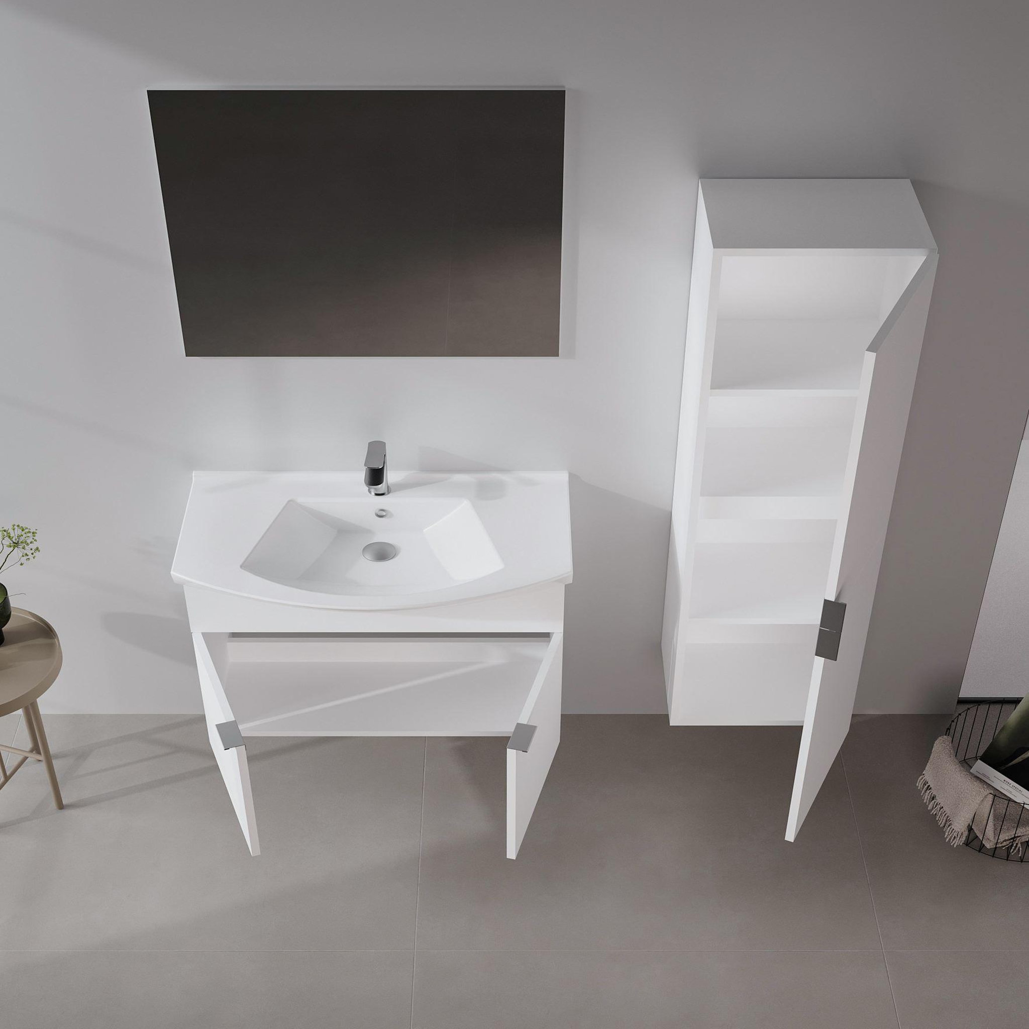 Voir la diapositive 3 : Habitat et Jardin Meuble avec simple vasque et miroir  purus 80  - 80 x 50 x 58 cm - white