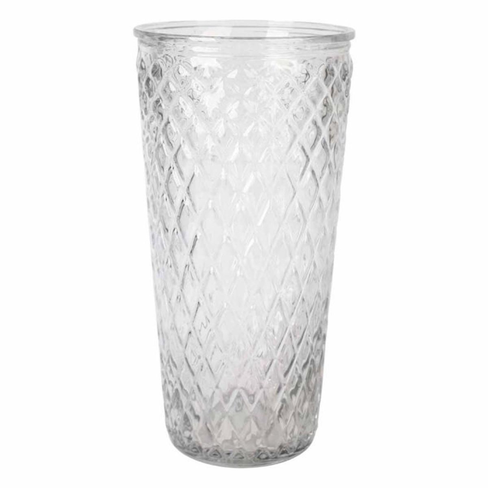 HOMEA Vase déco en verre  relief losange  23cm transparent