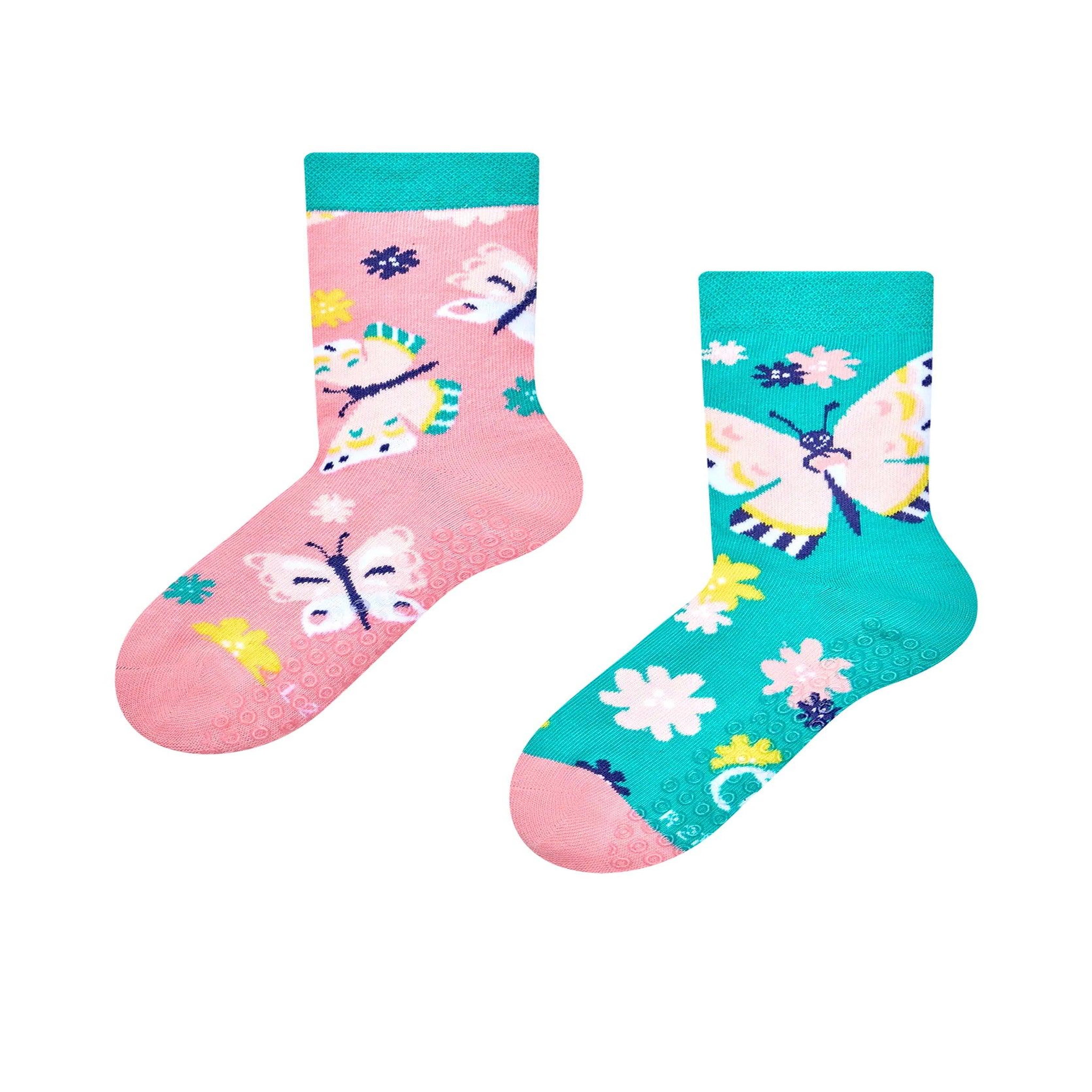DEDOLES Chaussettes antidérapantes enfants papillons. Coloris disponibles : Multicolore